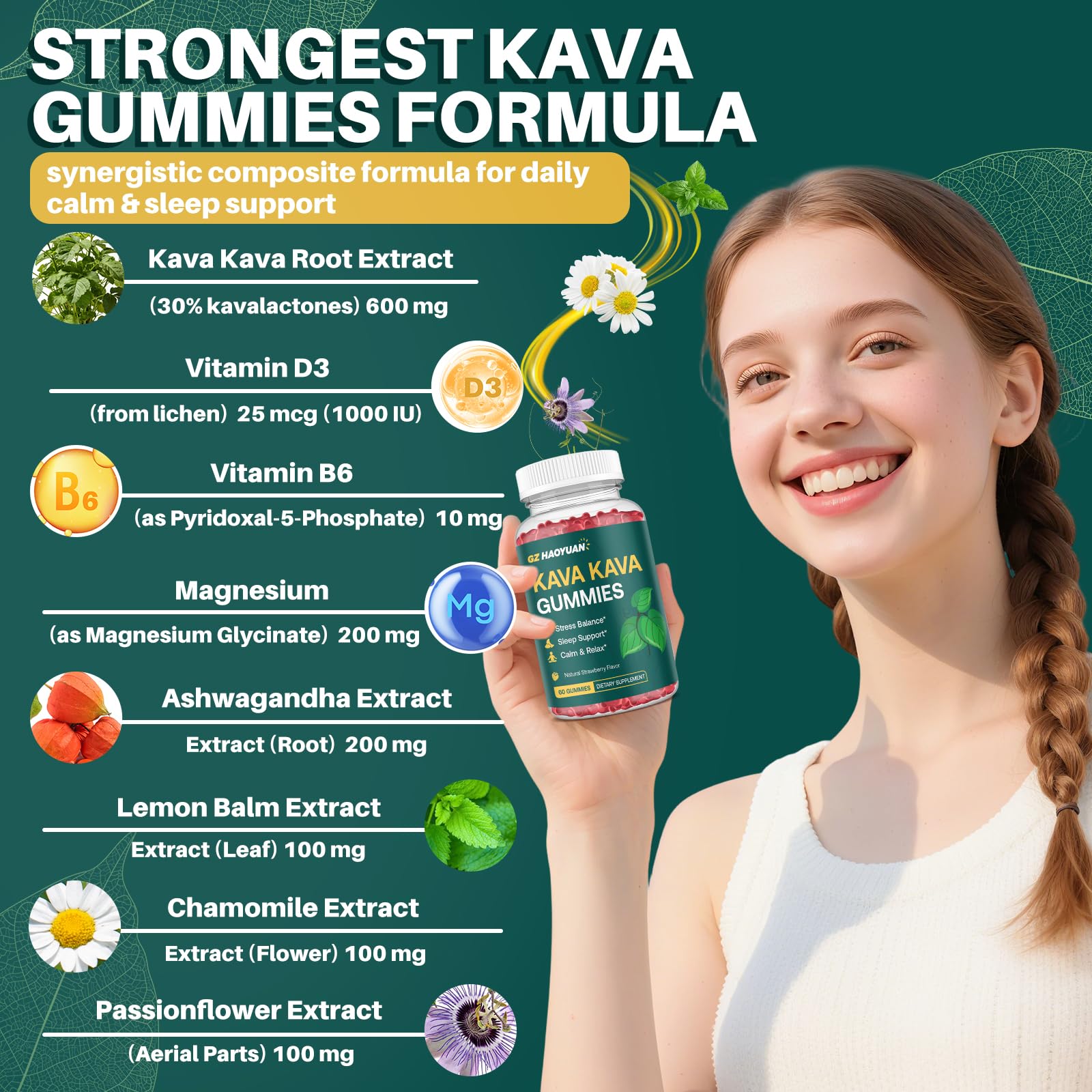 Kava Kava Gummies for Calm, Relaxation & Natural Sleep - High Potency Kava Root Extract Supplement with Ashwagandha, Magnesium & Vitamin B6, Sugar-Free, Melatonin-Free, Vegan 60 Ct — Amazon image 2