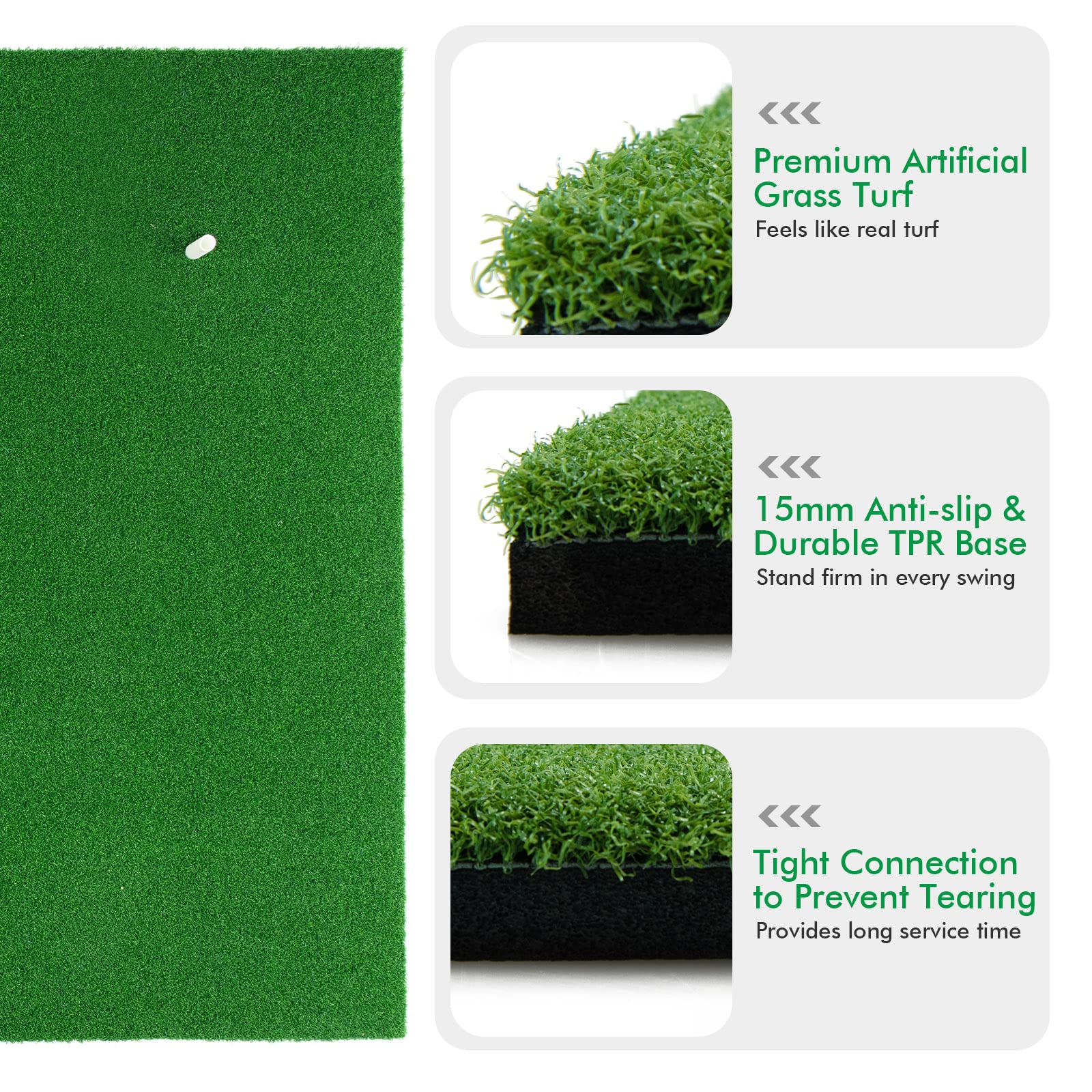 FANTASK Golf Training Matte, 150 x 100cm, Golf Abschlagmatte inkl. 3 Gummi-Tees, Golfmatte mit 2 Abschlagpositionen, Golf Rasen Übungsmatten für Indoor und Outdoor