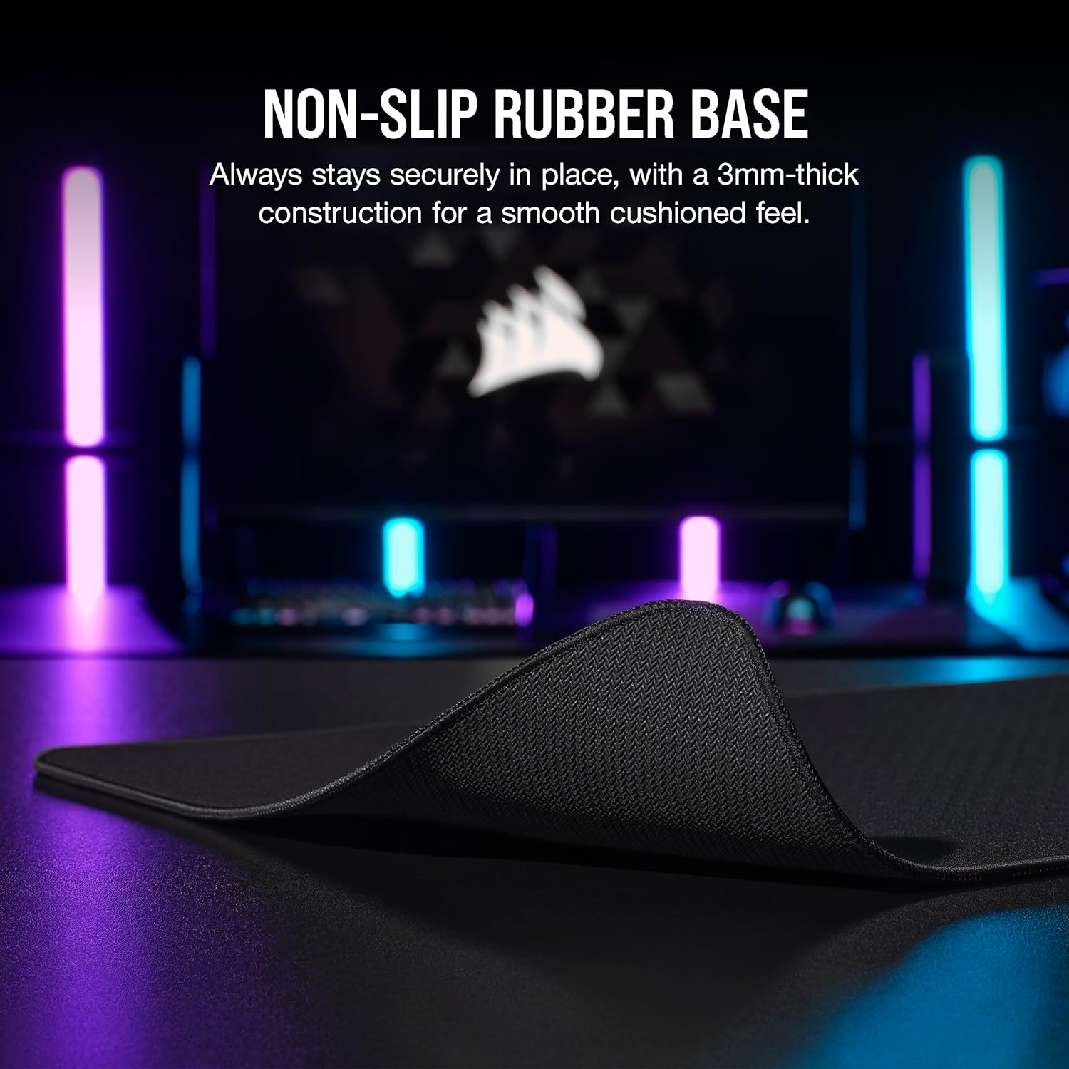 Corsair MM500 v2 Hybrid Cloth Gaming Extended Mouse Pad – 93cm x 30cm – Spill-Proof Coating – Anti-Fray Stitched Edges – Non-Slip Rubber Base – Black