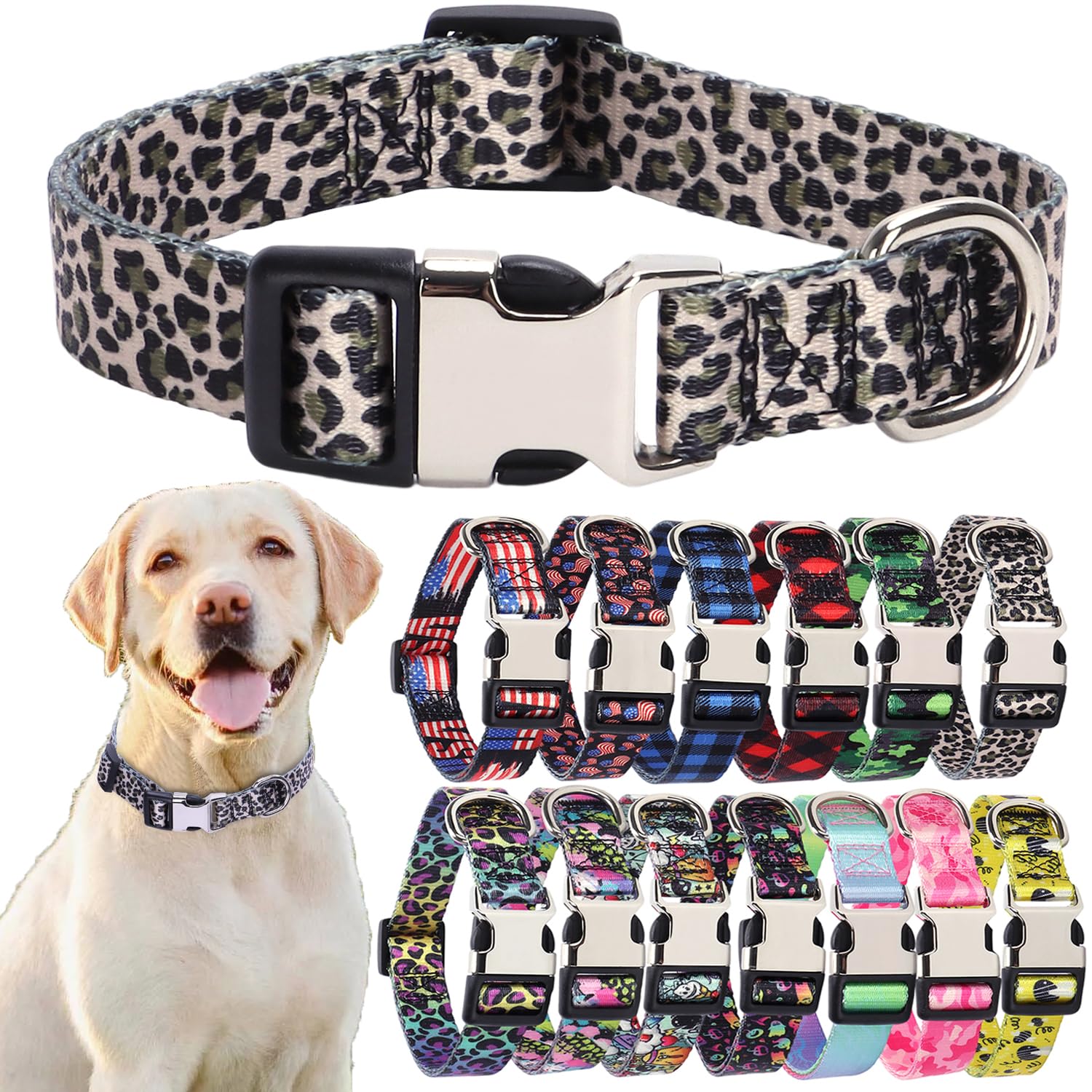 Hundehalsband Aus Baumwolle Mit Kleeblatt-Muster – Verstellbar, Mit D-Ring & Anhänger