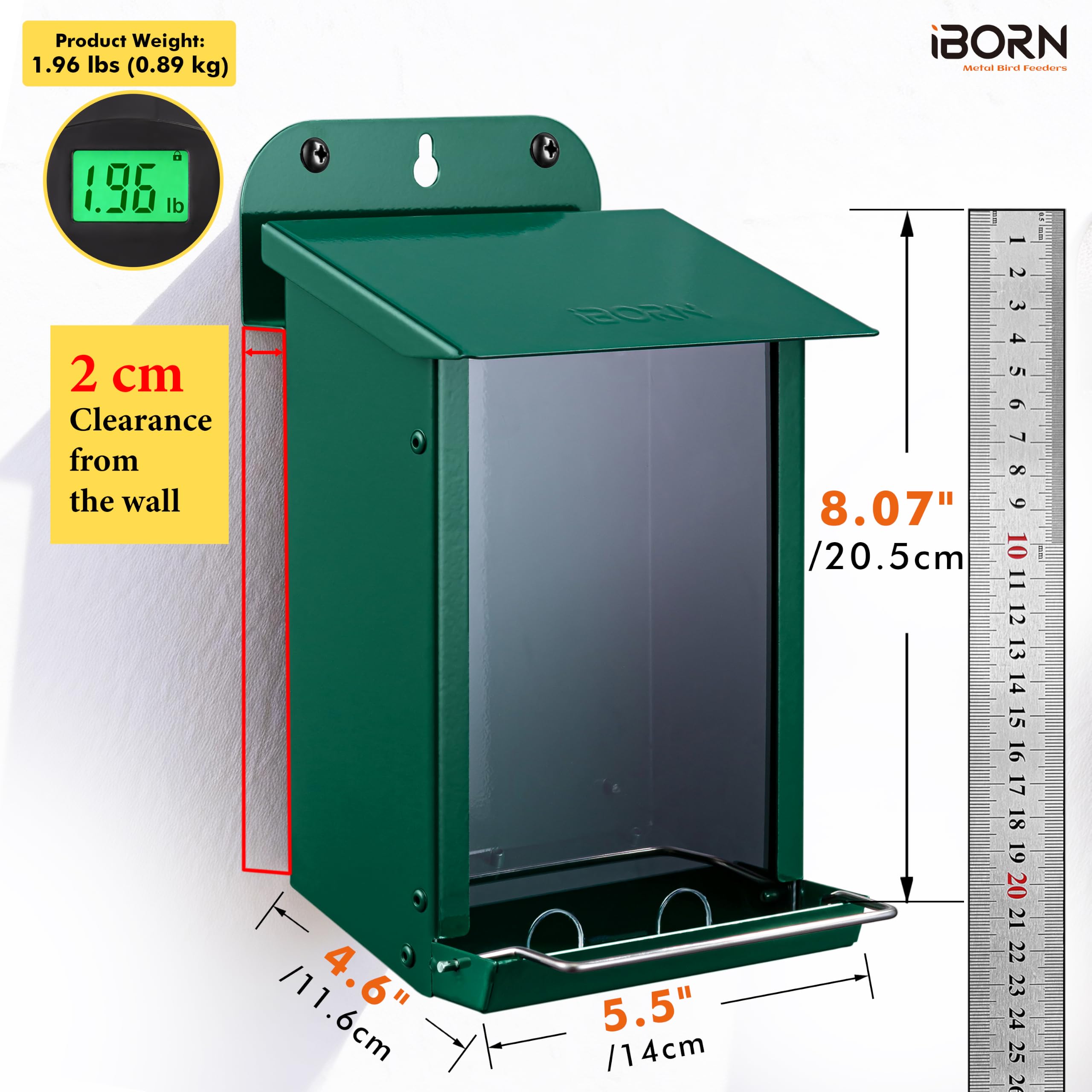 iBorn Karmnik dla ptaków montowany na ścianie, 2 porty, 0,6 kg, zielony