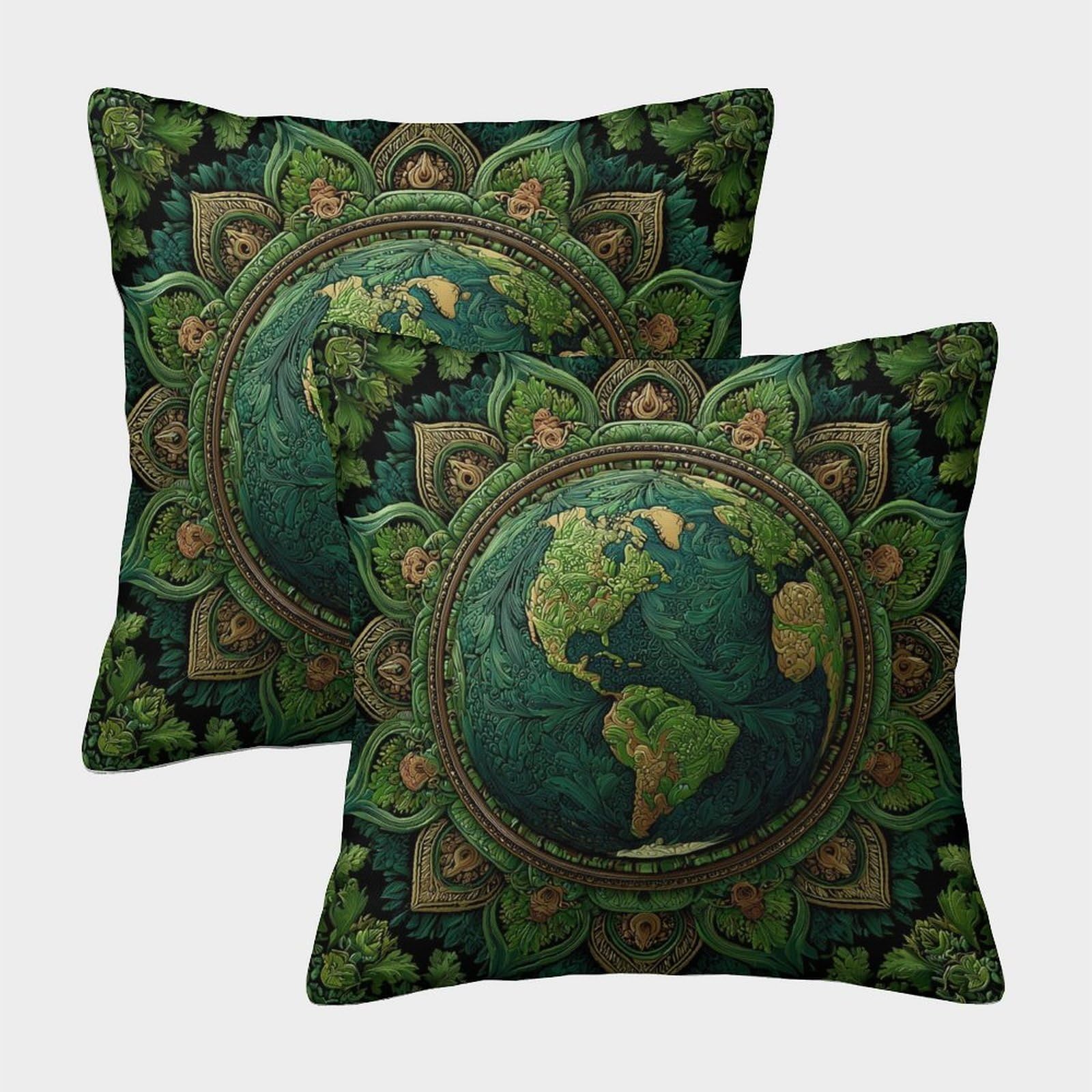 kaiyun 2 Pack 40x40cm Pillow Cases,Centered on The Earth, Full of Tribal Charm Decorative 3D Printed Cushion Cover,sofa Bed Decorative Cushions
