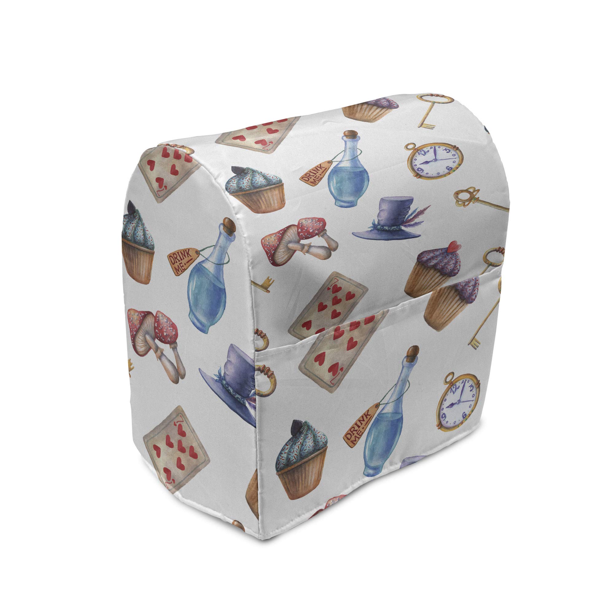 Lunarable Alice in Wonderland Stand Mixer Cover, Cupcakes Mushrooms and Bottles Hanging in Sky Dessert Print, Kitchen Appliance Organizer Bag Cover with a Pocket, 6-8 Quarts, Multicolor