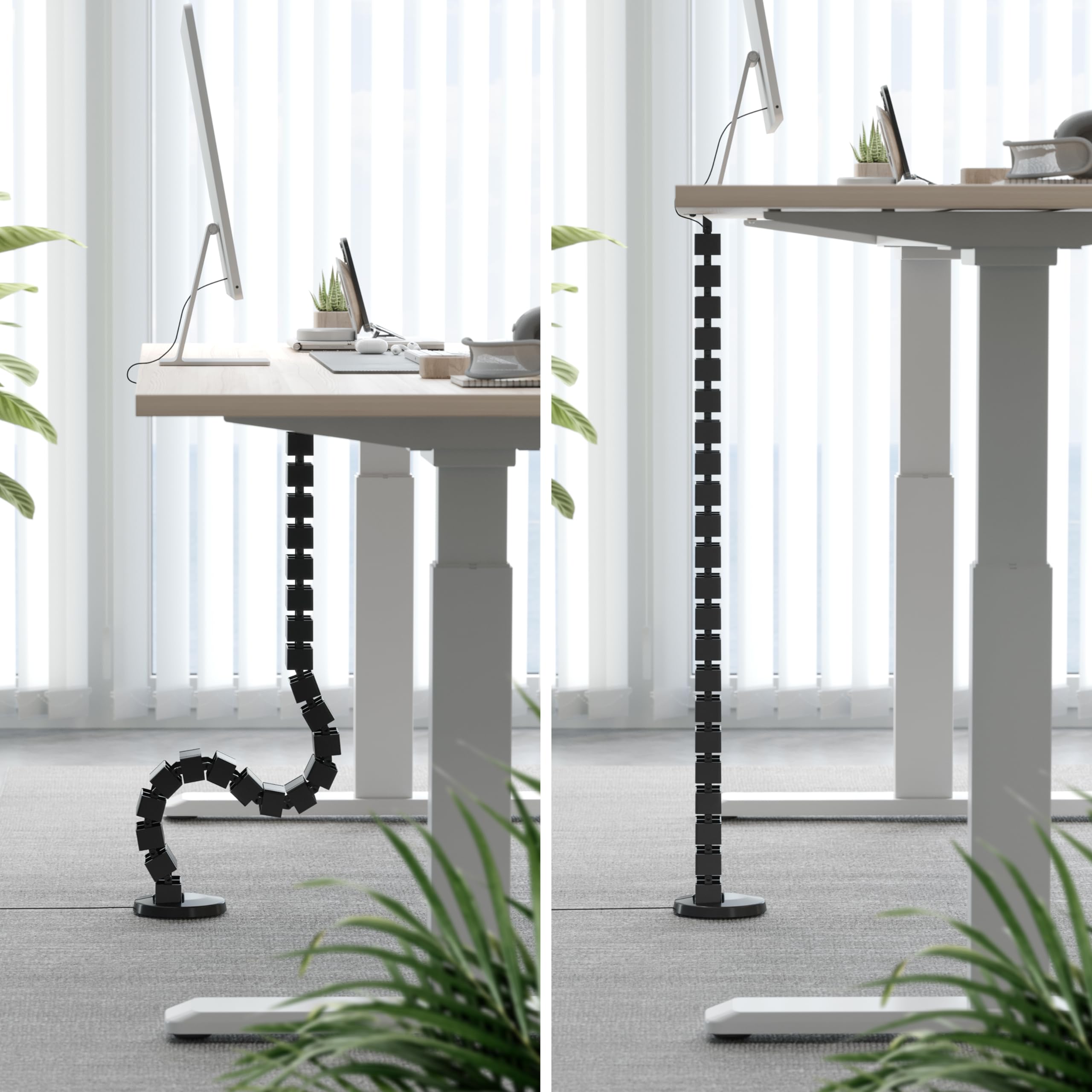 RICOO Uniwersalny kanał kablowy do zarządzania kablami do biurka Z0101-B długość 128 cm elastyczny kręgosłup korytko kablowe kanał kablowy wąż kablowy prowadzenie kabli, czarny