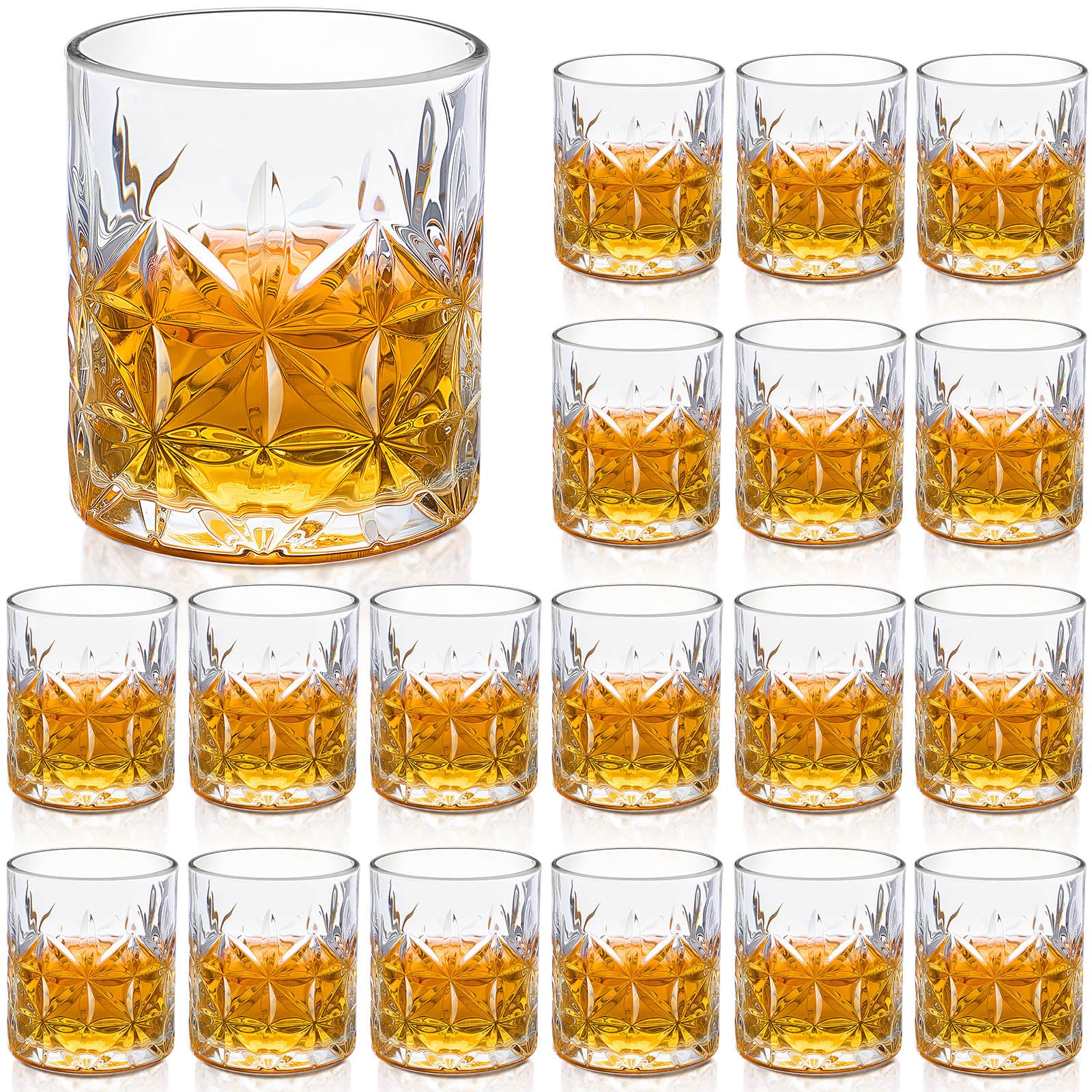 Yaomiao 18 Pcs Old Fashioned Whiskey Glasses Bulk 10 Oz Bourbon Glass Cocktail Rocks Glasses for Whiskey Bourbon