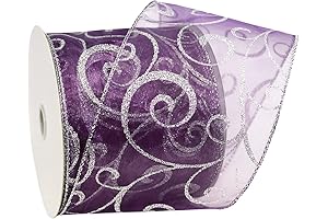 Morex Ribbon 4 Inch Purple Wired Sheer Glitter Ribbon