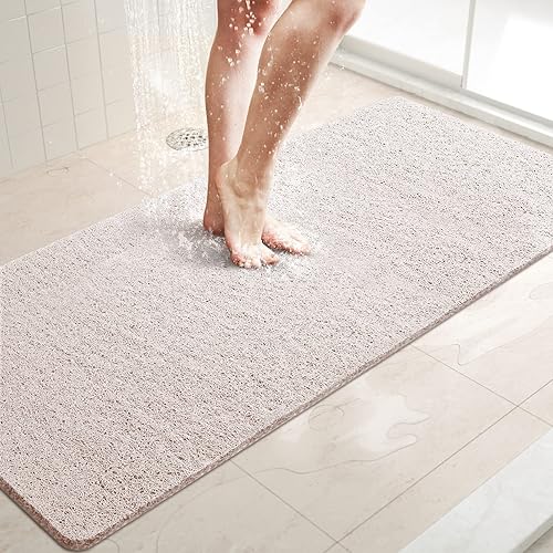 LuxStep - Tapete de ducha, de 47 x 16 pulgadas, tapete de baño antideslizante con drenaje, tapete de baño de cloruro de polivinilo, de secado