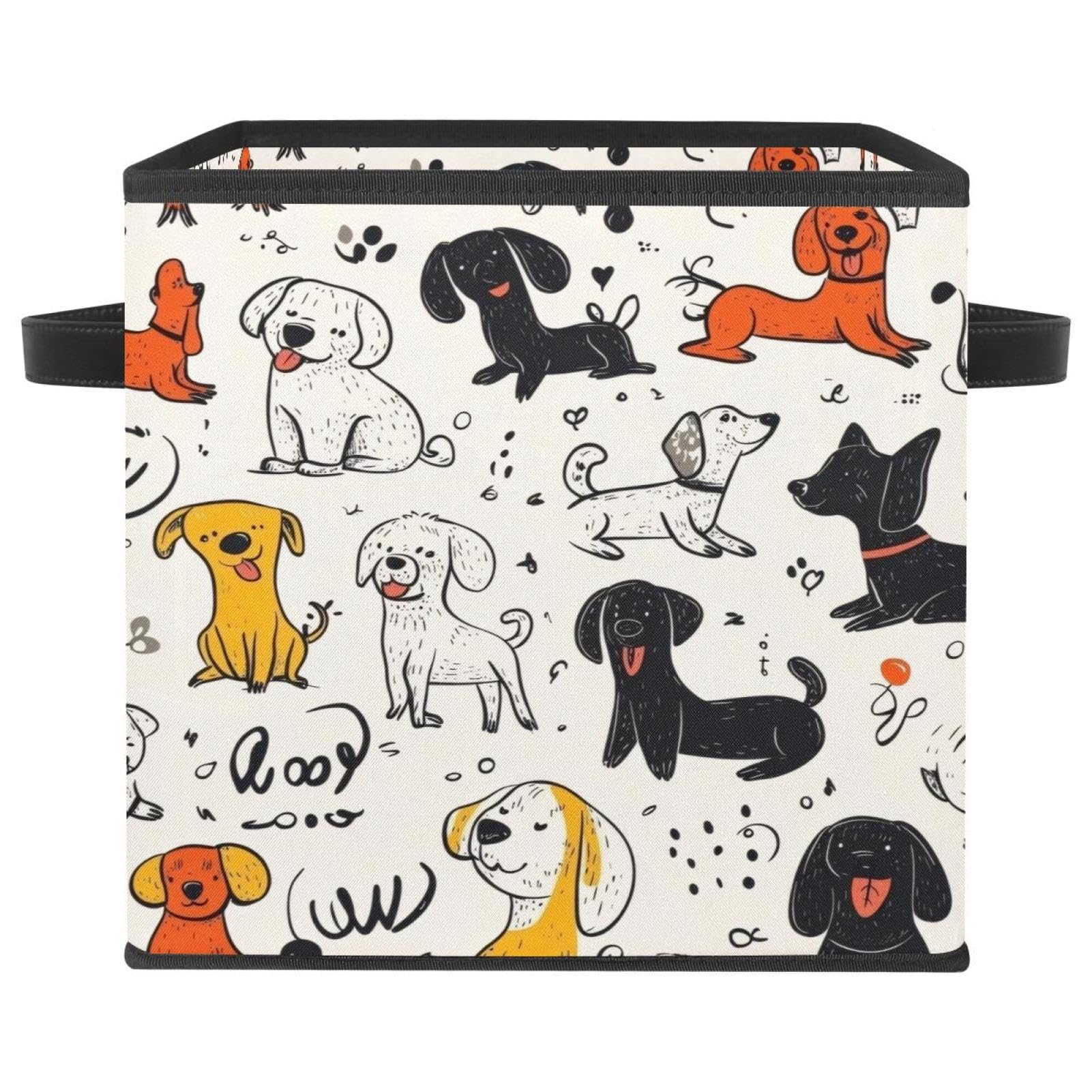 Boîte de rangement pour chiens peinte à la main en tissu Oxford élégant 28cm