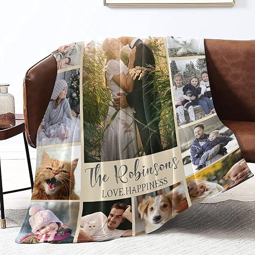 Miniatura 3 de Love Hapiness Using My Own Photos, regalos personalizados para esposa, marido, collages personalizados manta de vellón con foto o texto regalos para