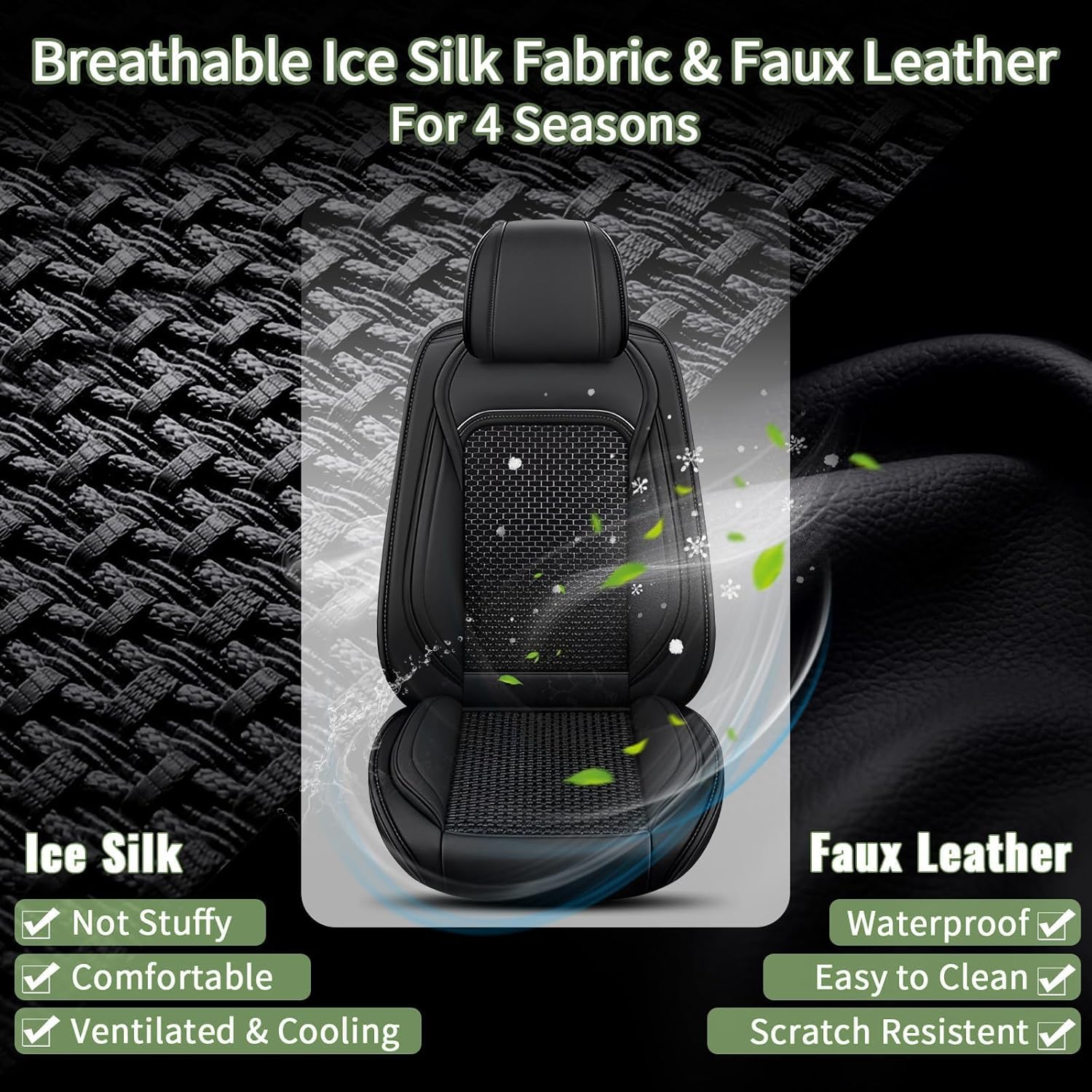 IKABEVEM Car Seat Covers Fit for Toyota Highlander:2008-2025 2026 Breathable Cool Ice Silk Leather Automotive Seat Covers Airbags Compatible(5 Seats,Black)