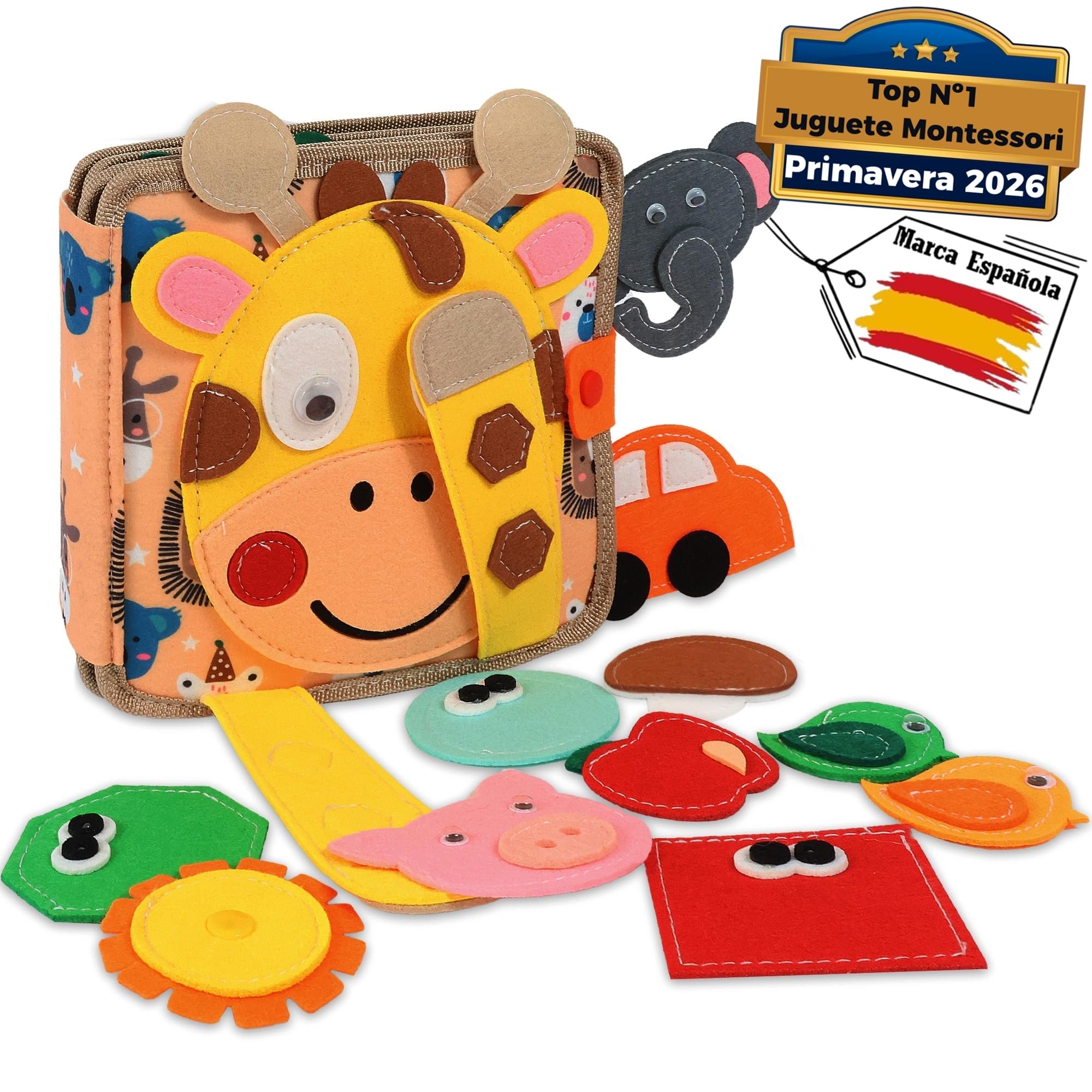Montessori Book 1 Year - Busy Board Montessori - Baby Book 1 Year - Busy Book - Felt Baby Sensory Book - Montessori Board 2 Years (Giraffe)