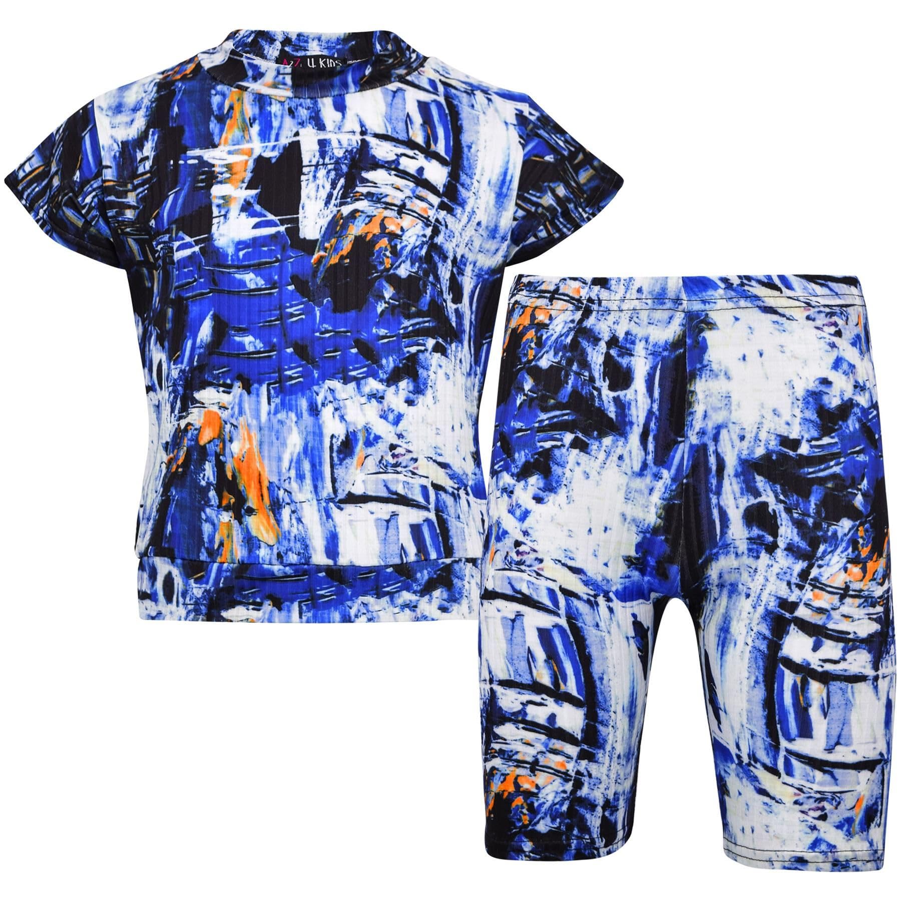 A2Z 4 Kids Girls Top Kids Tie Dye Print Trendy Crop Top Shorts - Tie Dye 257 Shorts Set Blue 7-8