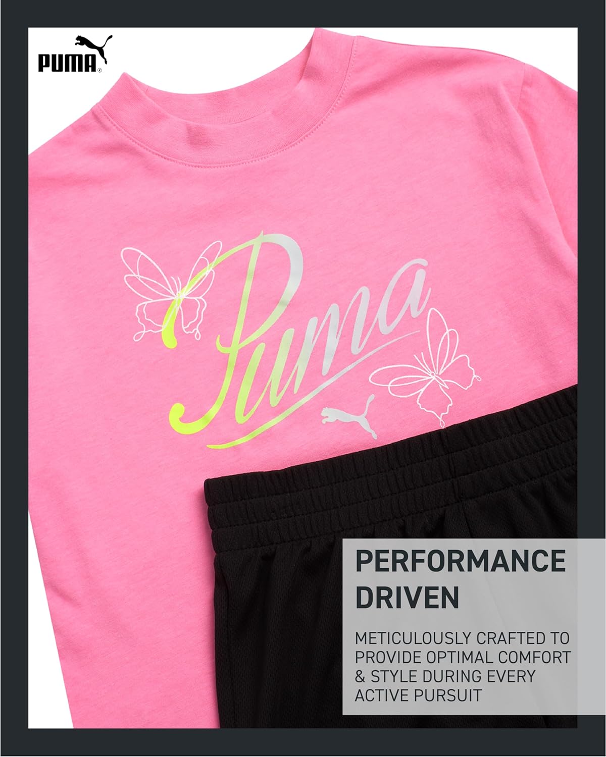 PUMA Girls Athletic Shorts Set - 2 Piece Active Performance TShirt and Gym Bike Kids Shorts Girls Activewear Set (7-14) - Image 3