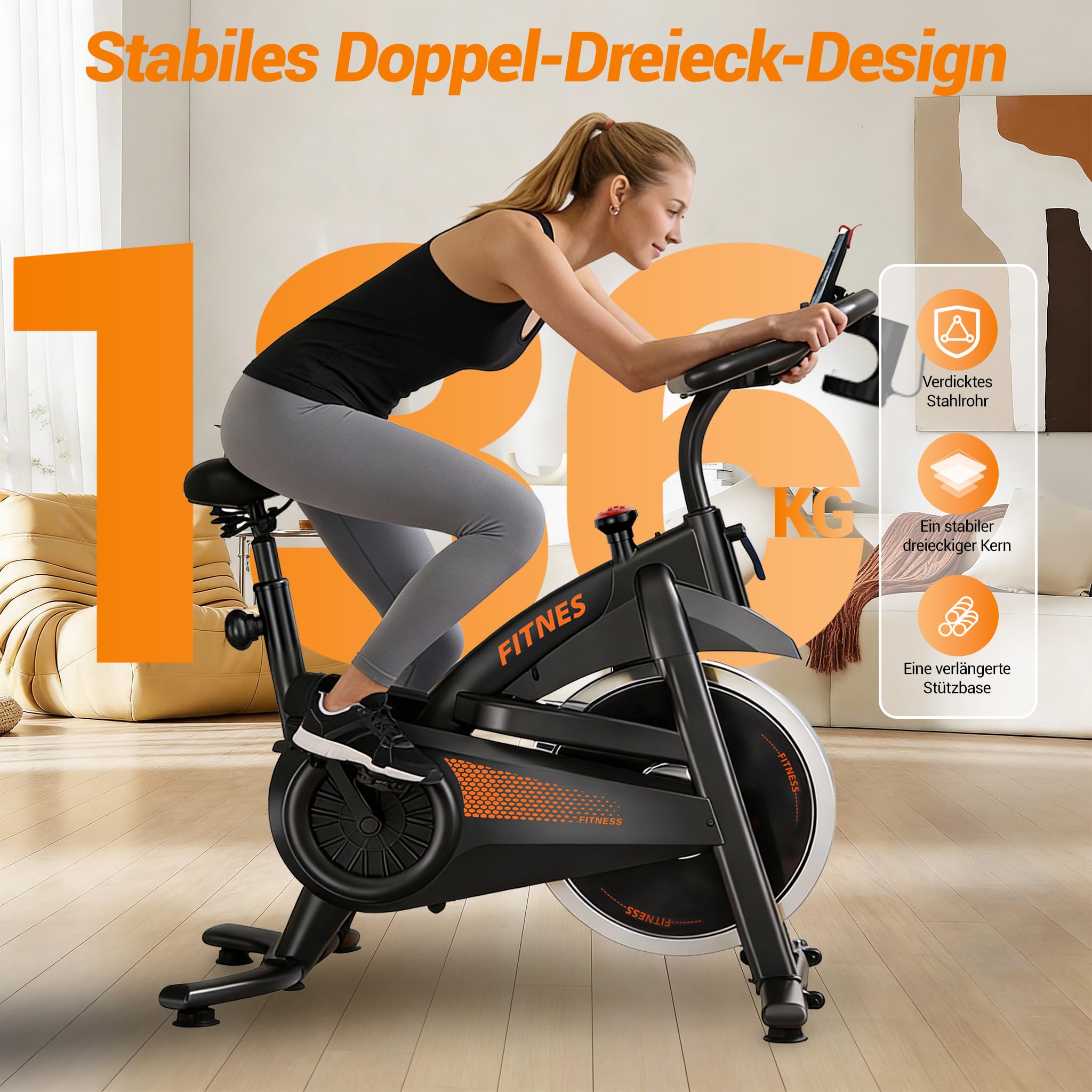 UMAY Heimtrainer Fahrrad, Indoor Spinning Bike con app | Indoor Bike, 16-Stufen Magnet-Widerstand, Cardio mit Pulsmessung & LED Display, Weicher Sitz, 136kg Belastbarkeit