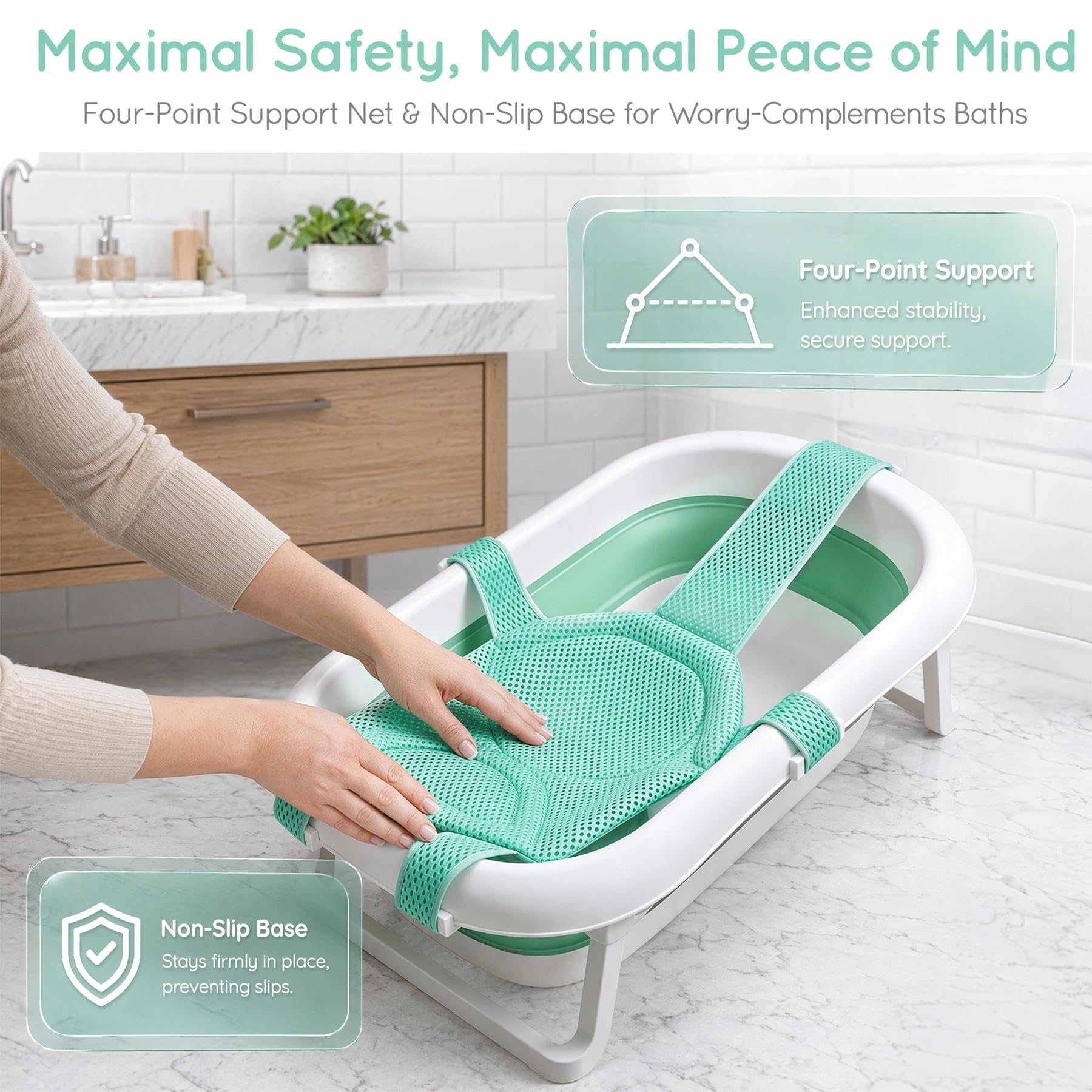Cojín de Baño para Bebés y Recién Nacidos - Asiento de Bañera con Red de Seguridad