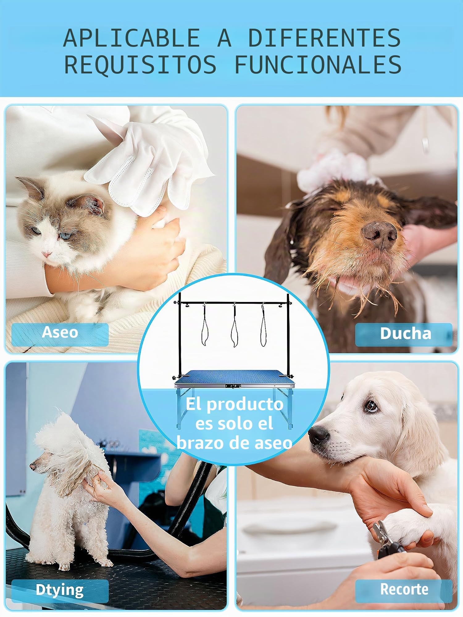 Kalolary Brazo de aseo para perros de 35.5 pulgadas, brazo de mesa de aseo de mascotas en forma de H con abrazadera de lazo de sujeción sin soporte para sentarse para perros, ajuste de ancho y altura