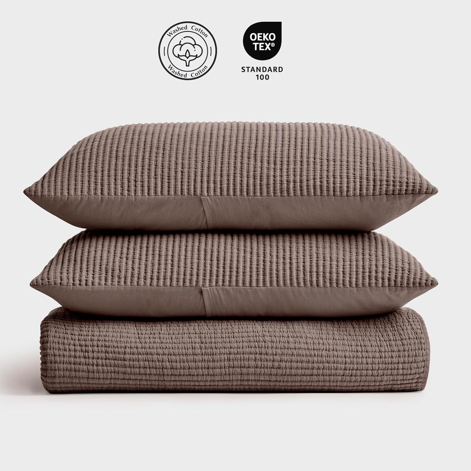 EVERGRACEHOME Cotton Coverlet Set Full Queen Size 3 Pieces, Lightweight Soft Ribbed Matelassé Bedspread Quilt Set, Cozy Oversized Quilted Bedding Set with 2 Pillow Shams for All Seasons, Mocha Brown - Image 5