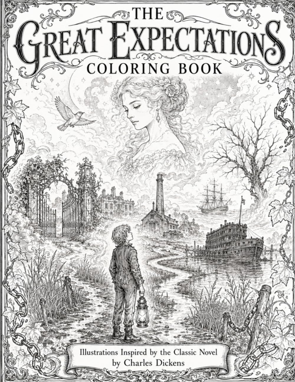Great Expectations Coloring Book for Adults & Teens: 80 Illustrations Inspired by Charles Dickens's Classic Novel of Pip, Estella, Miss Havisham, and the Marshes