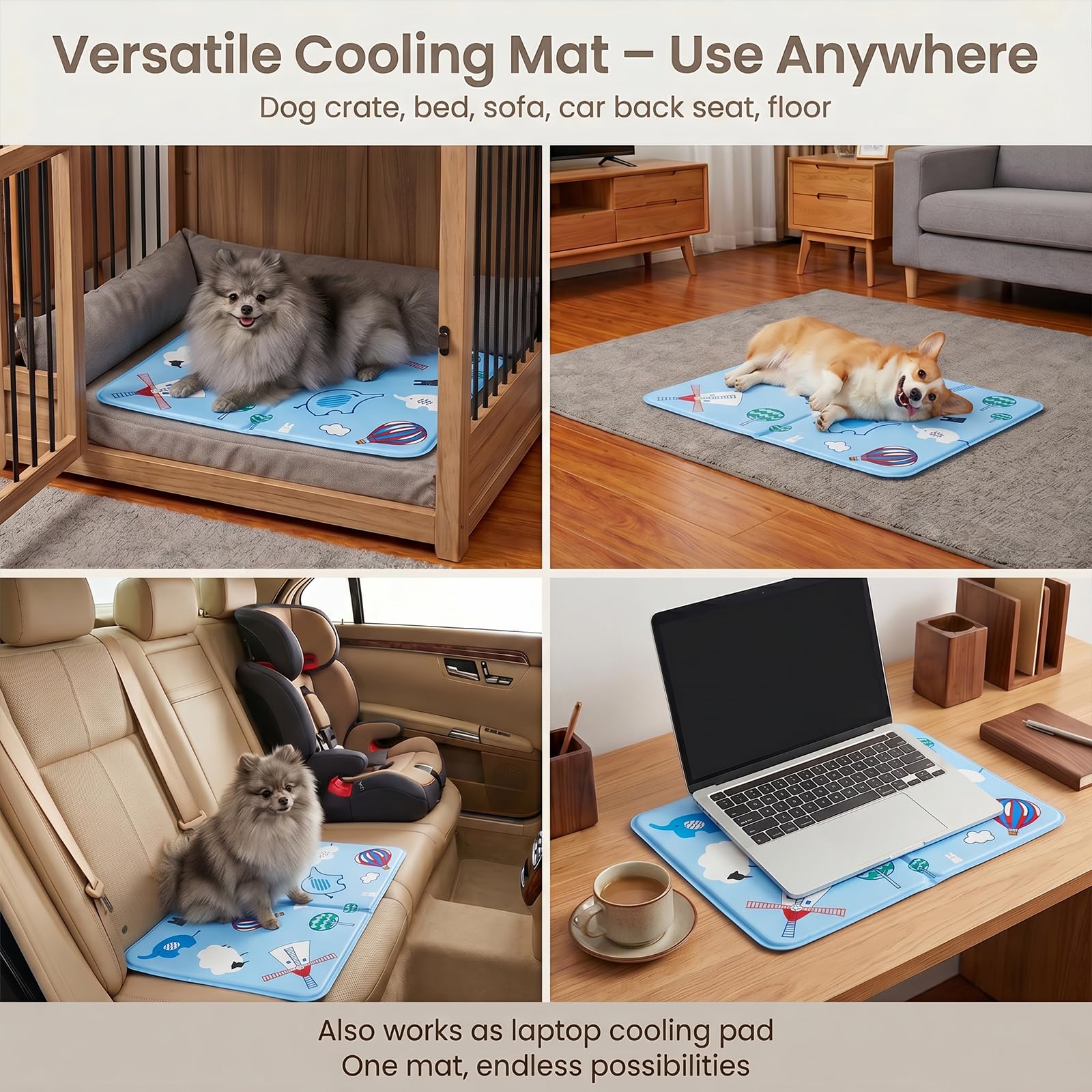 Alfombra Refrescante para Perro Gato,Mascotas Alfombrilla Autoenfriante,Camas refrescante para Mascotas,Prueba de Arañazos/Impermeable/Antideslizante,para en Verano,40x50cm, M, Azul