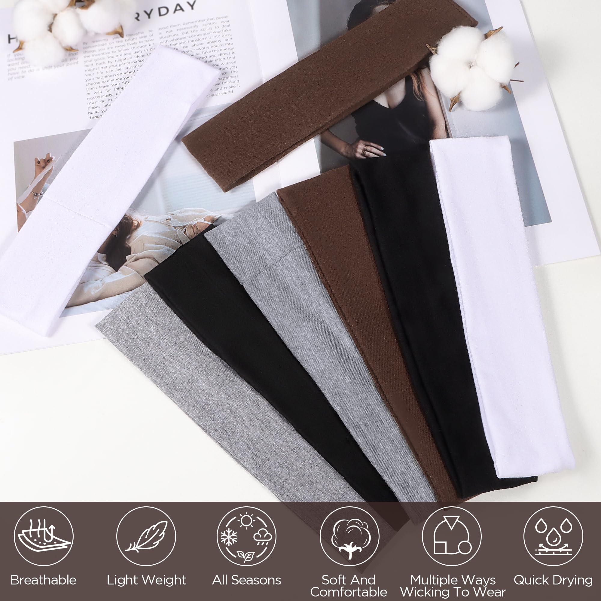 Paquete de 8 diademas antideslizantes para mujer, elegantes bandas deportivas para el cabello de mujer, diademas elásticas de tela de algodón suave para mujer, para yoga, ejercicio al aire libre y 4