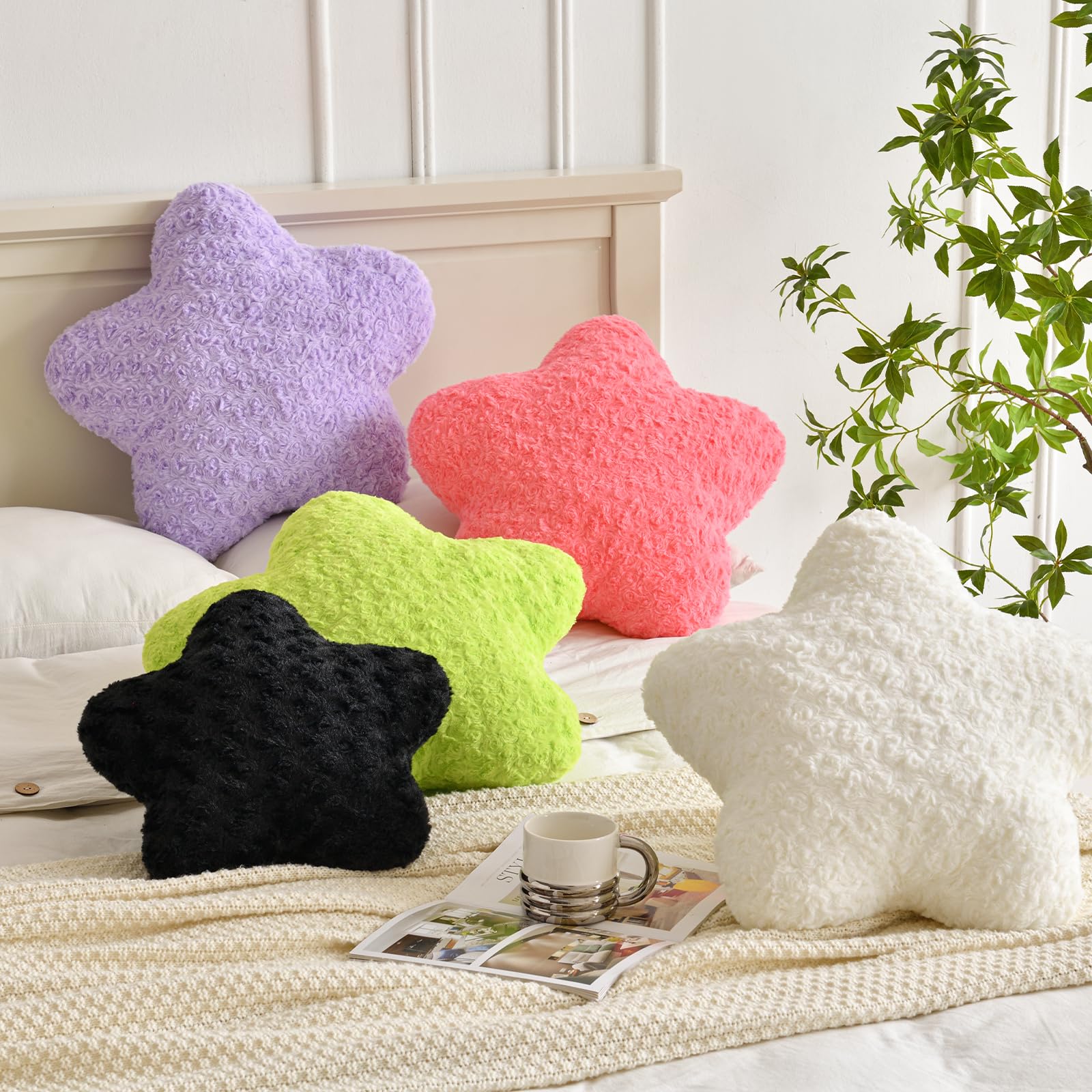 Almohada decorativa, bonitas almohadas de felpa suave para sofá, cama, oficina, almohadas de Navidad en forma de estrella con decoración del hogar para dormitorio, sala de estar (morado)