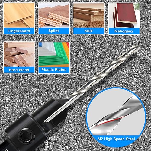 Miniatura 6 de Juego de 7 brocas avellanadoras para madera 3 en 1, tres cortadores de chaflán de 82 grados, profundidad de corte de avellanado M2 ajustable, con 2