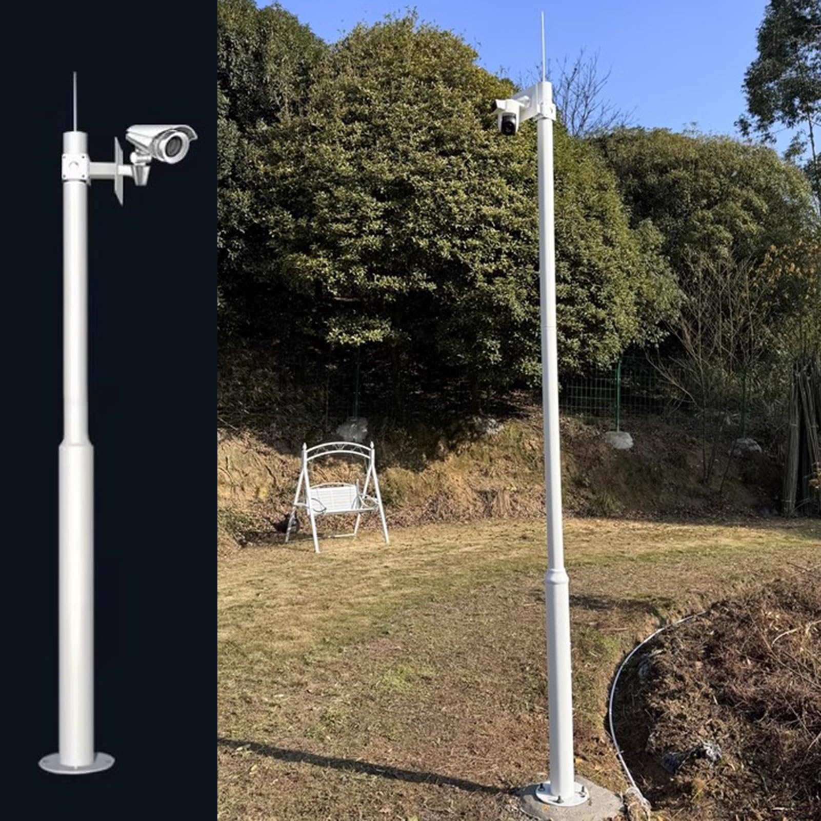 Weatherproof Outdoor Security Camera Mount - 6.6Ft Pole Holder for Easy Installation, Durable High-Strength Bracket, Ideal for Surveillance - Light Grey Color-Ligjt Grey-4.5m (14.8ft)