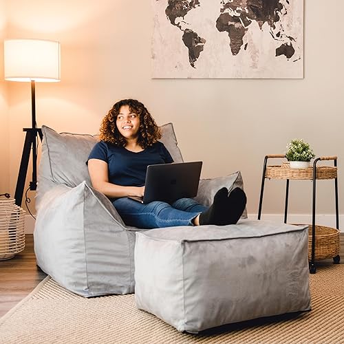 Miniatura 9 de Big Joe Imperial Lounger - Puf otomano relleno de espuma con funda extraíble, color azul pacífico, poliéster tejido duradero, 2 pies