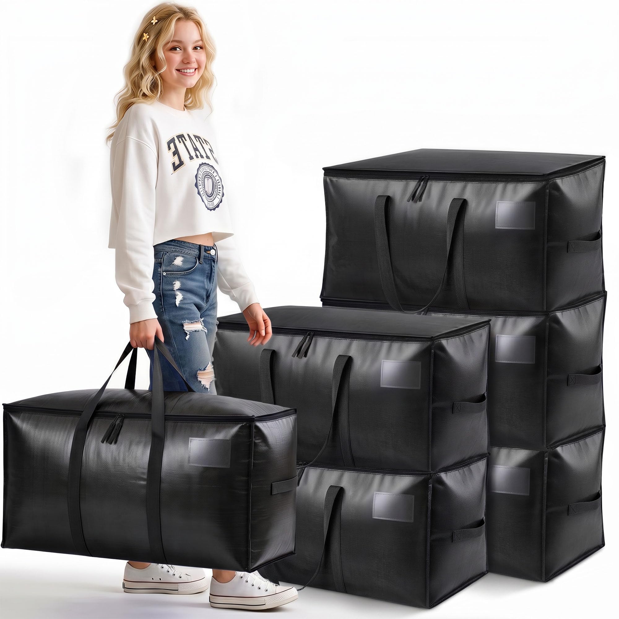 Time Forest Heavy Duty Moving Bags, Oversized Storage Bags, 6 Pack, Black
