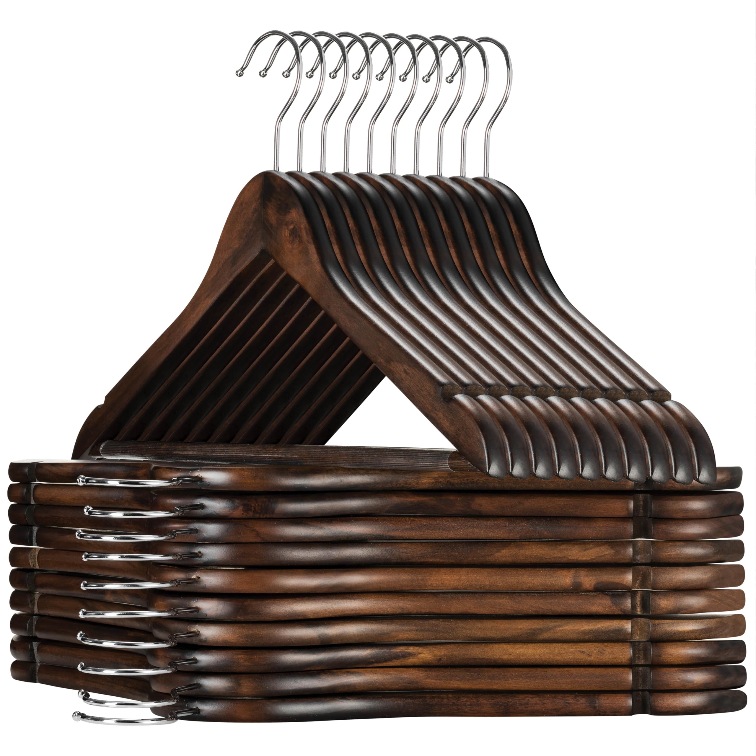 Zober Wooden Suit Hangers 20 Pack with Non Slip Pants Bar Coat Hanger