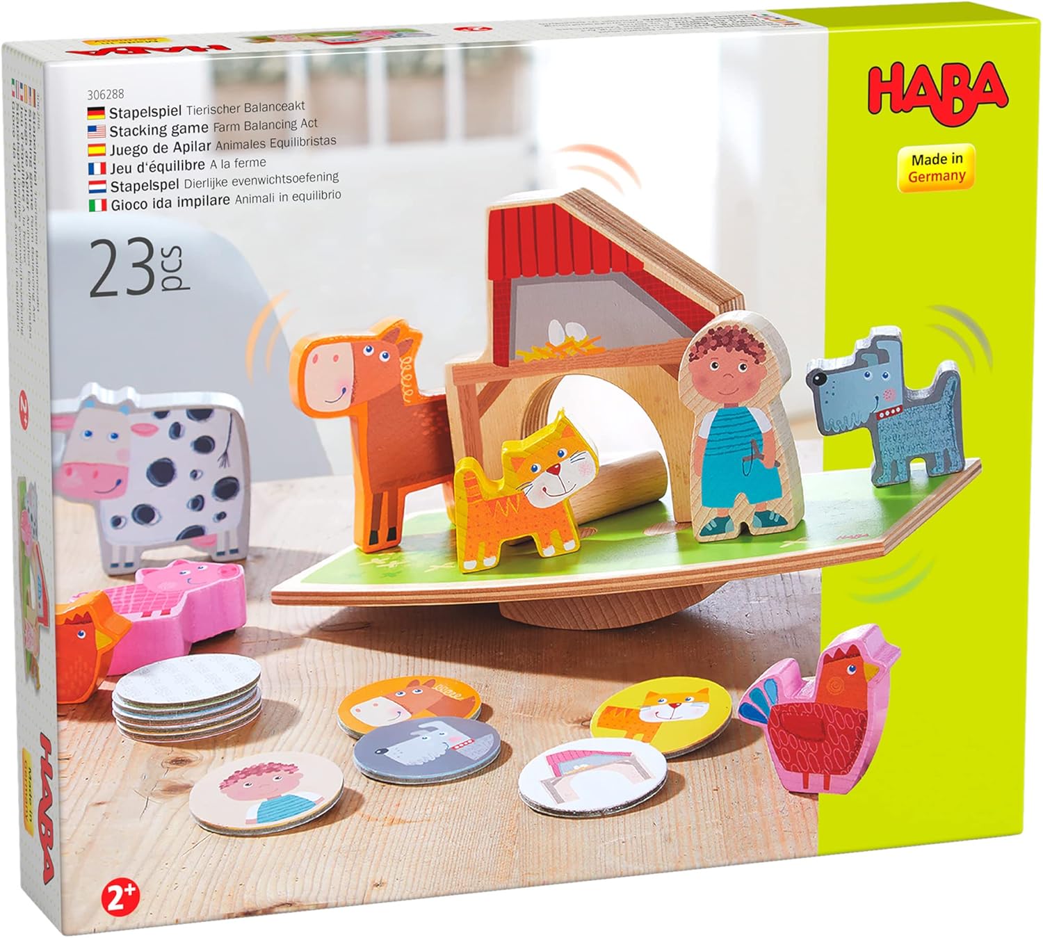 HABA Wooden Toddler Stacking Toys, On The Farm Balancing Game and Wooden Montessori Toys for Preschool Learning, Includes 12 Animal Figures, Made in Germany