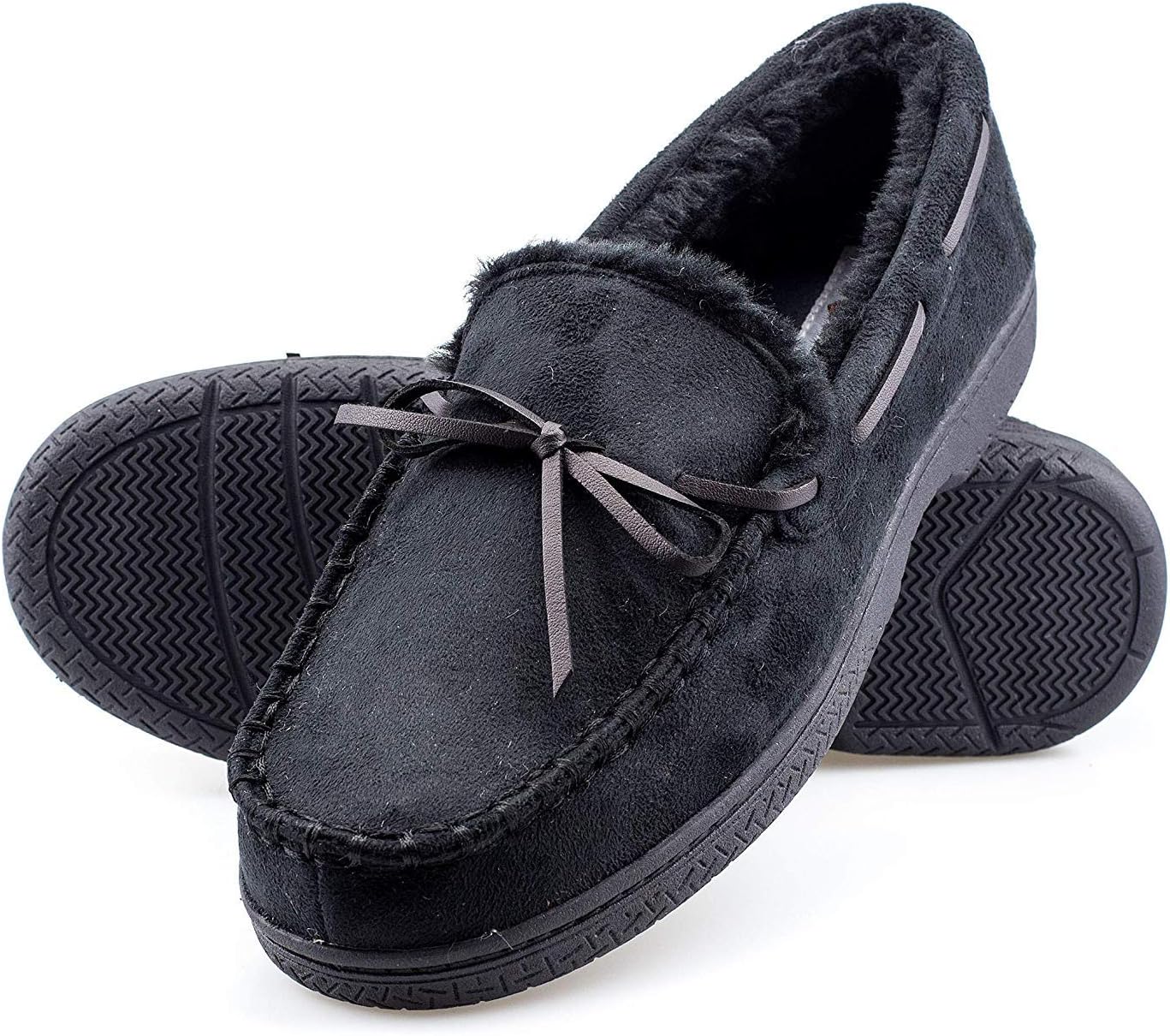 ArcticShield Men's Moccasin Slippers - Indoor Outdoor House Shoes with Soft Plush Lining - Microsuede Moccasins for Men