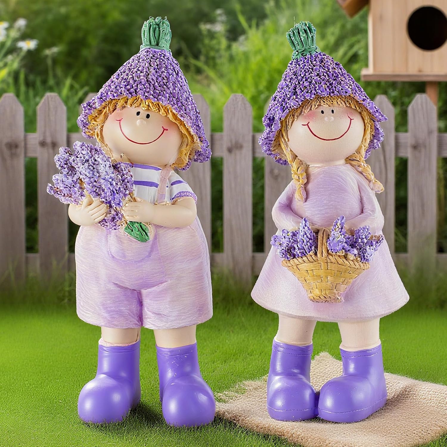Figurines Spring Decor Garden Decor for Outside Whimsical Boy and Girl Outdoor Decor Resin Lavender Theme Spring Home Decor Indoor for Valentine's Day