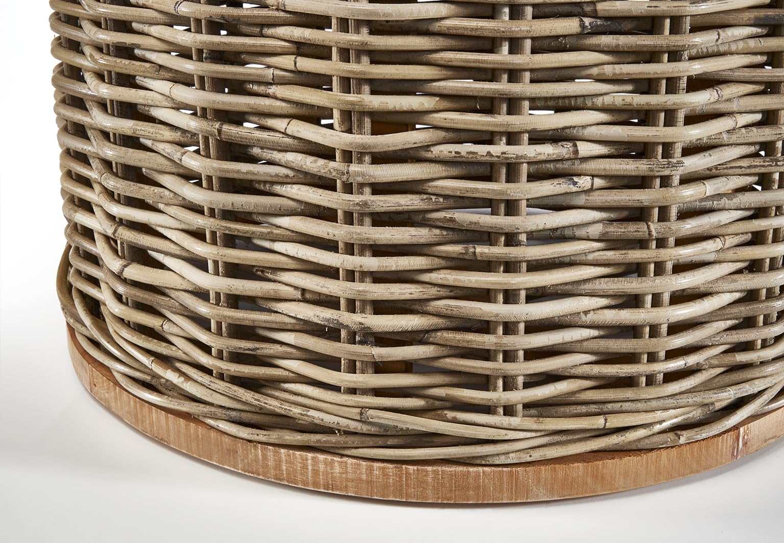 Kobolo Beistelltisch Marta runder Rattan Tisch mit Deckel aus 50 cm Grau