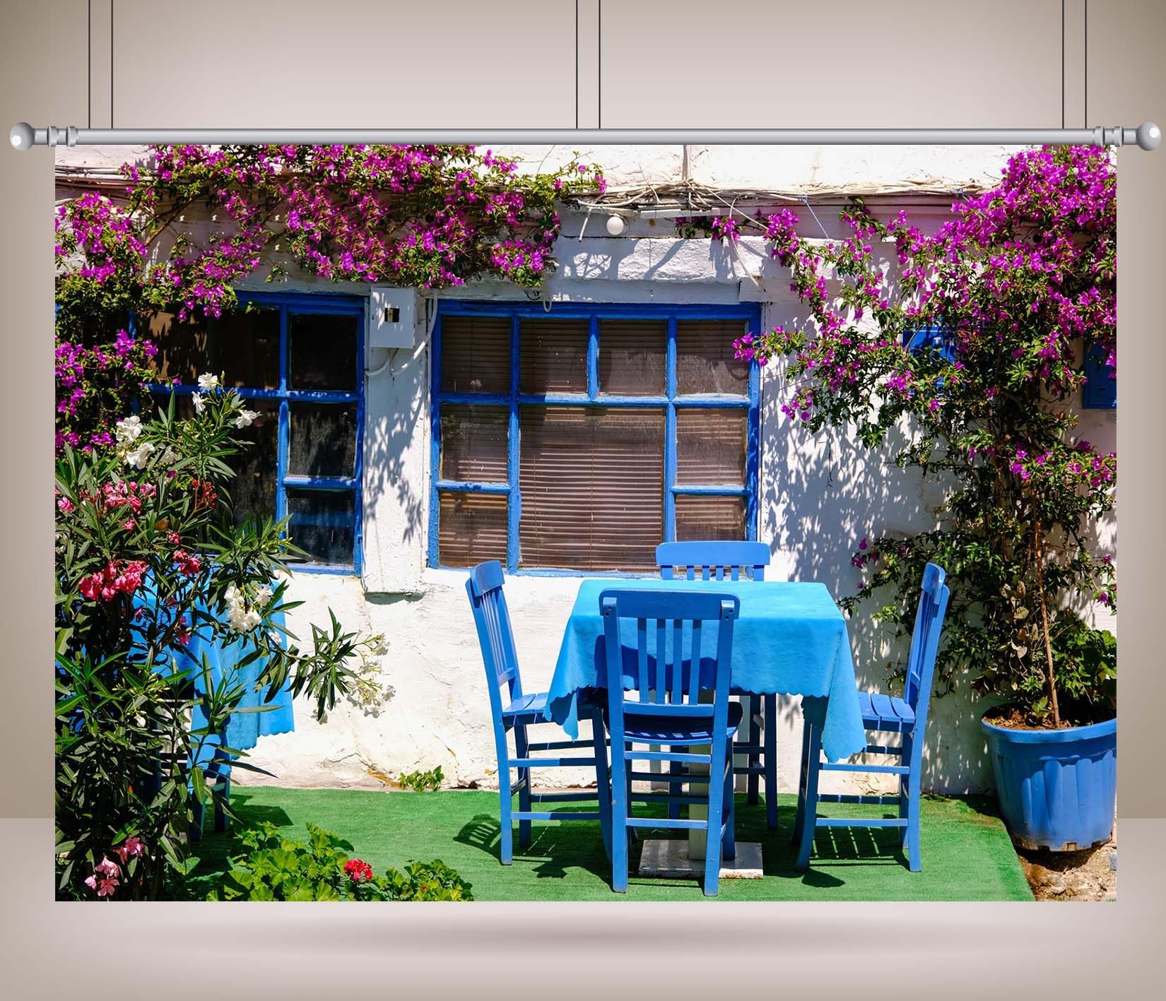 20x10FT (6x3m) Patio Blu Con Fiori Sfondo Fotografico