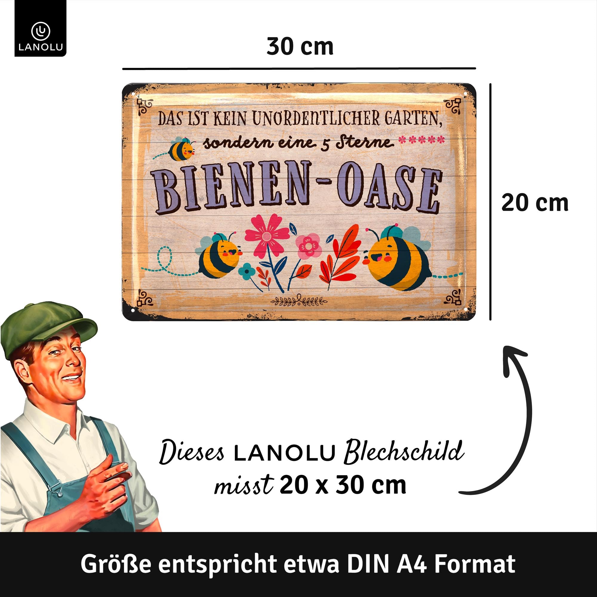 LANOLU Retro metalen bord AB HIER Lachen - tuinborden met spreuken
