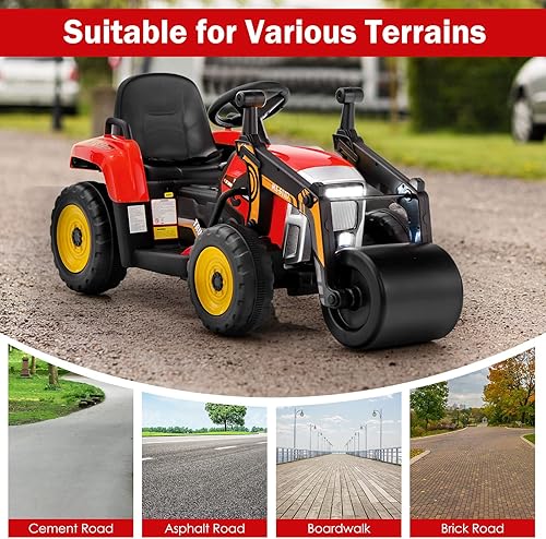 Miniatura 5 de Costzon Coche para montar en coche rodillo de carretera de 12 V con control remoto tractor eléctrico alimentado por pilas con rodillo de batería