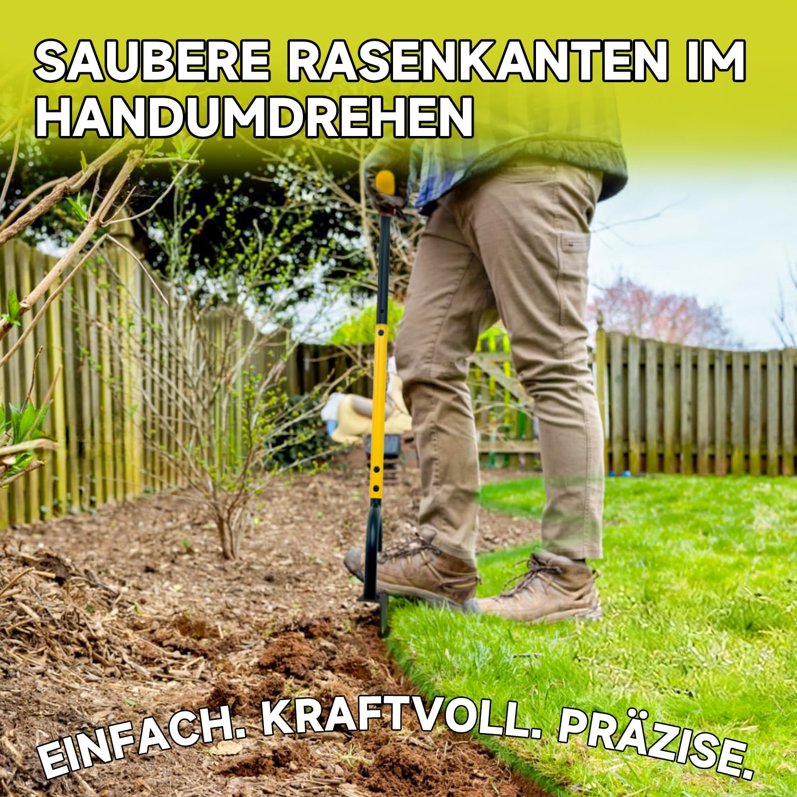 Manueller Rasenkantenstecher mit Verstellbarer Länge von 96–106 cm, Sägezahn-Kantenstecher mit breiter Trittfläche und Klinge aus Manganstahl, Gartenwerkzeug zum Abstechen von Beeten