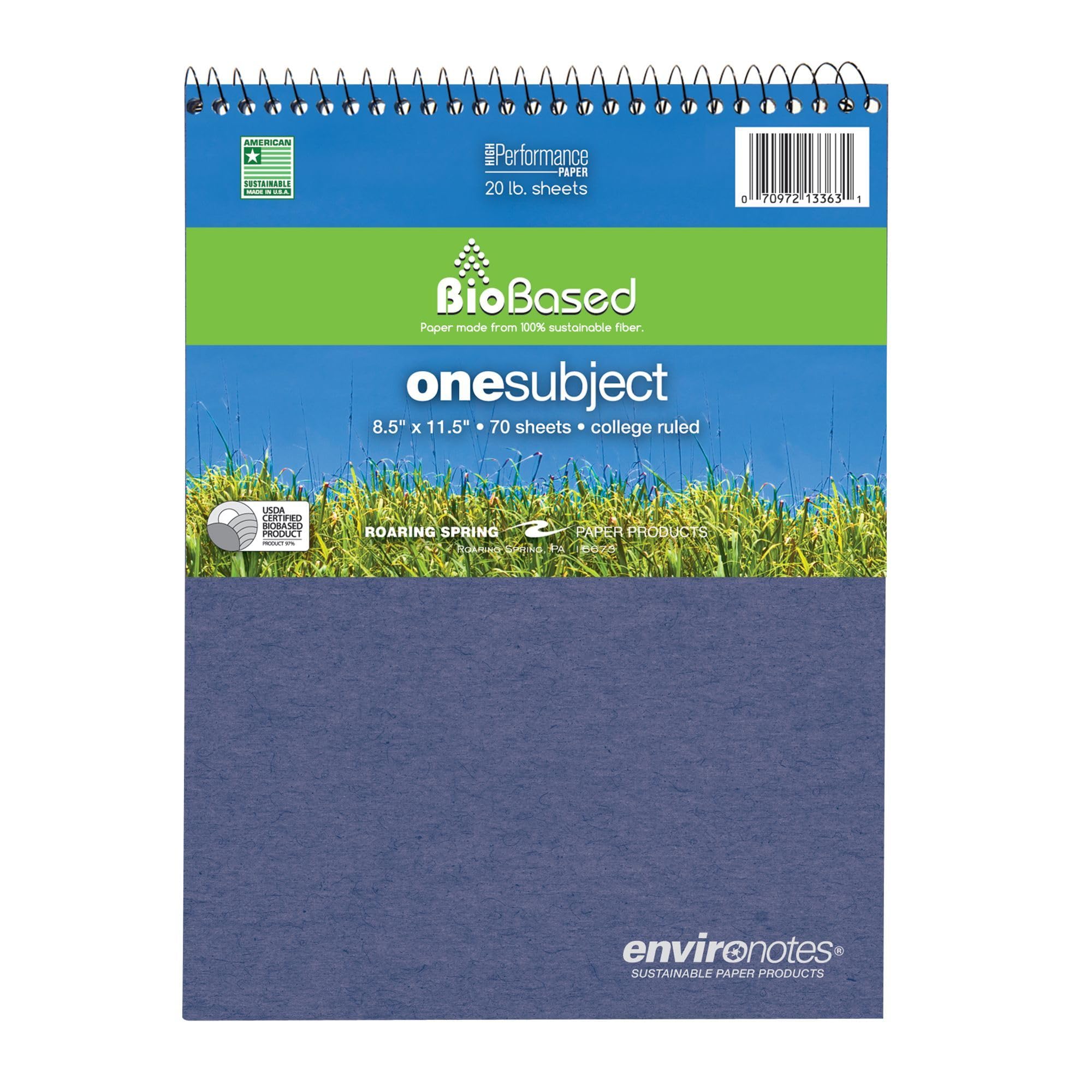 Roaring Spring Environotes College Ruled 1 Subject Recycled Spiral Notebook, Assorted Earthtone Covers,8.5" x 11.5" 70 Sheets (Pack of 1)