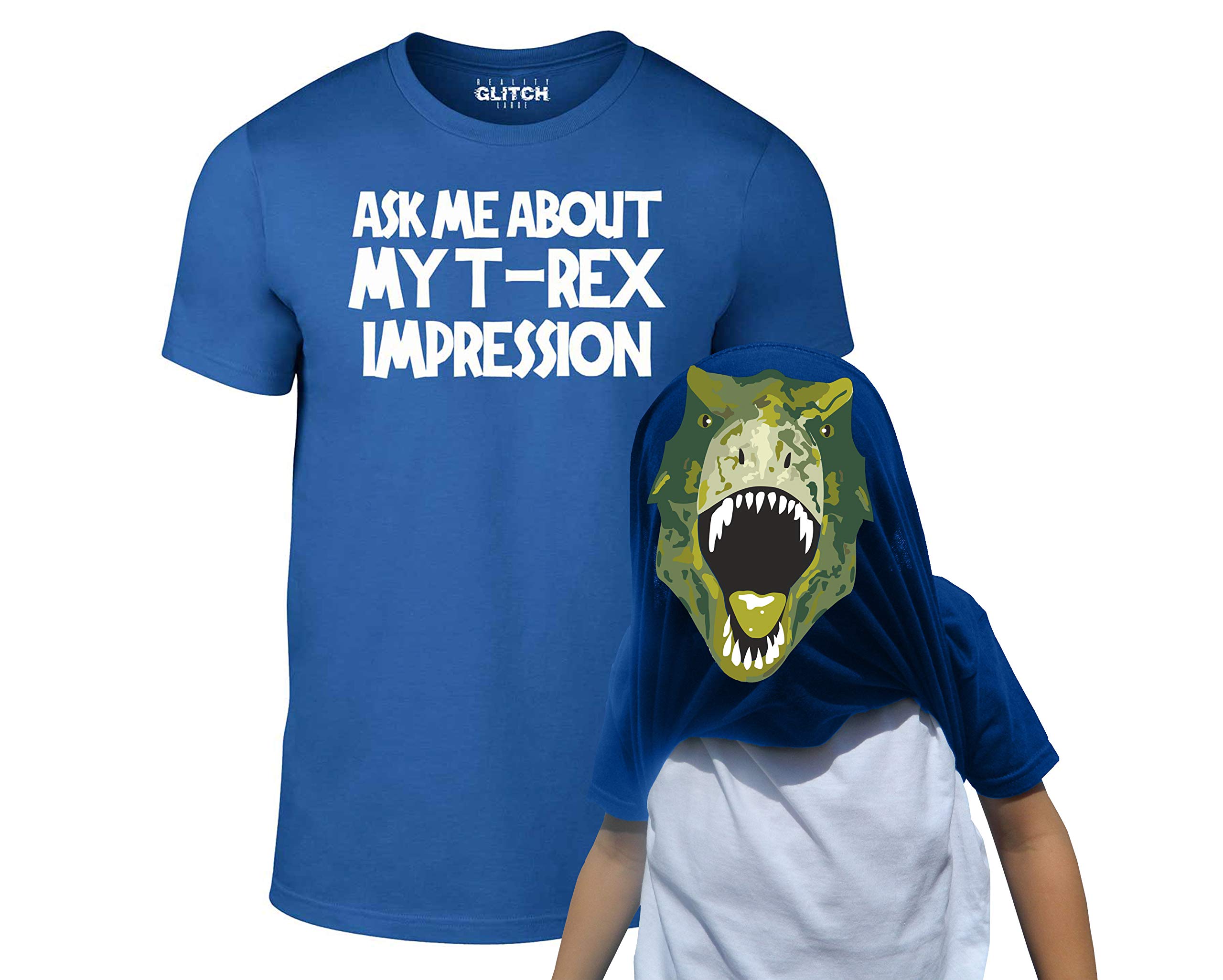 Reality Glitch Royal Blue Kids Ask Me About My T-Rex Flip Funny Dinosaur Tshirt (-12-14 Years)