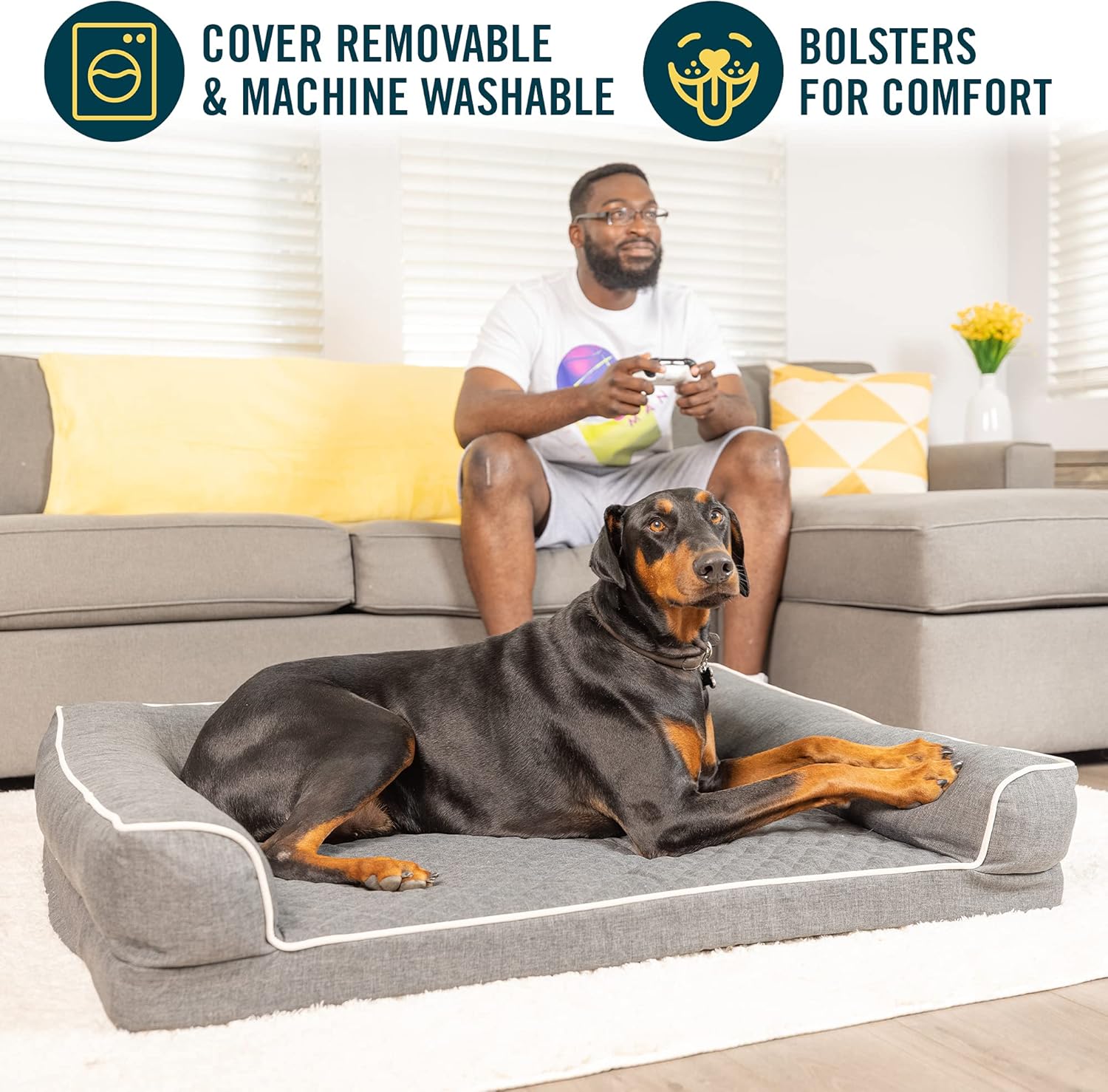 review Our Pets Quilted 3” Memory Foam Dog Couch Dog Beds (Soft & Versatile Washable Dog Bed Cover. Perfect Dog Bed and Calming Dog Bed with Nonslip Bottom) XXL Dog Bed Size Measures 30