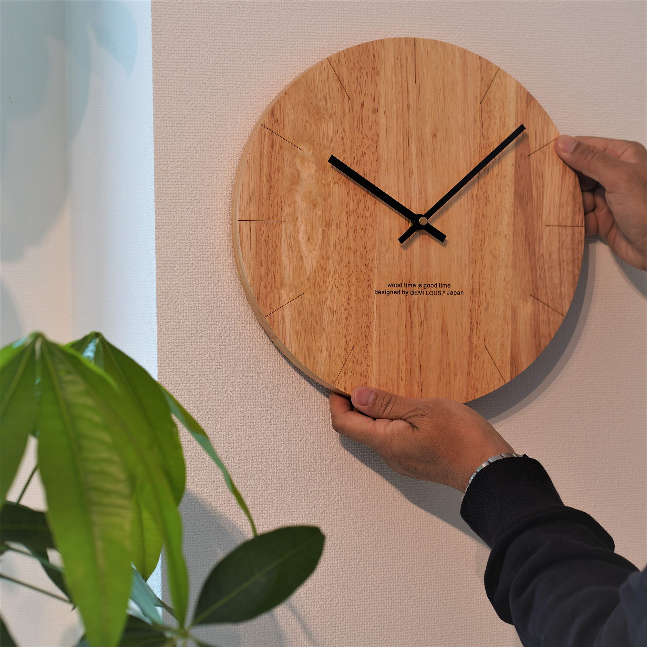 天然ラバーウッド無垢材掛け時計 静音連続秒針 アナログ アナログ 天然ラバーウッド無垢材掛け時計 静音連続秒針