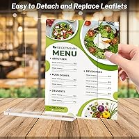 Vista 6 de Soporte de letrero acrílico de 8.5 x 11 pulgadas, soporte vertical en forma de T, soporte de escritorio transparente de doble cara, soporte