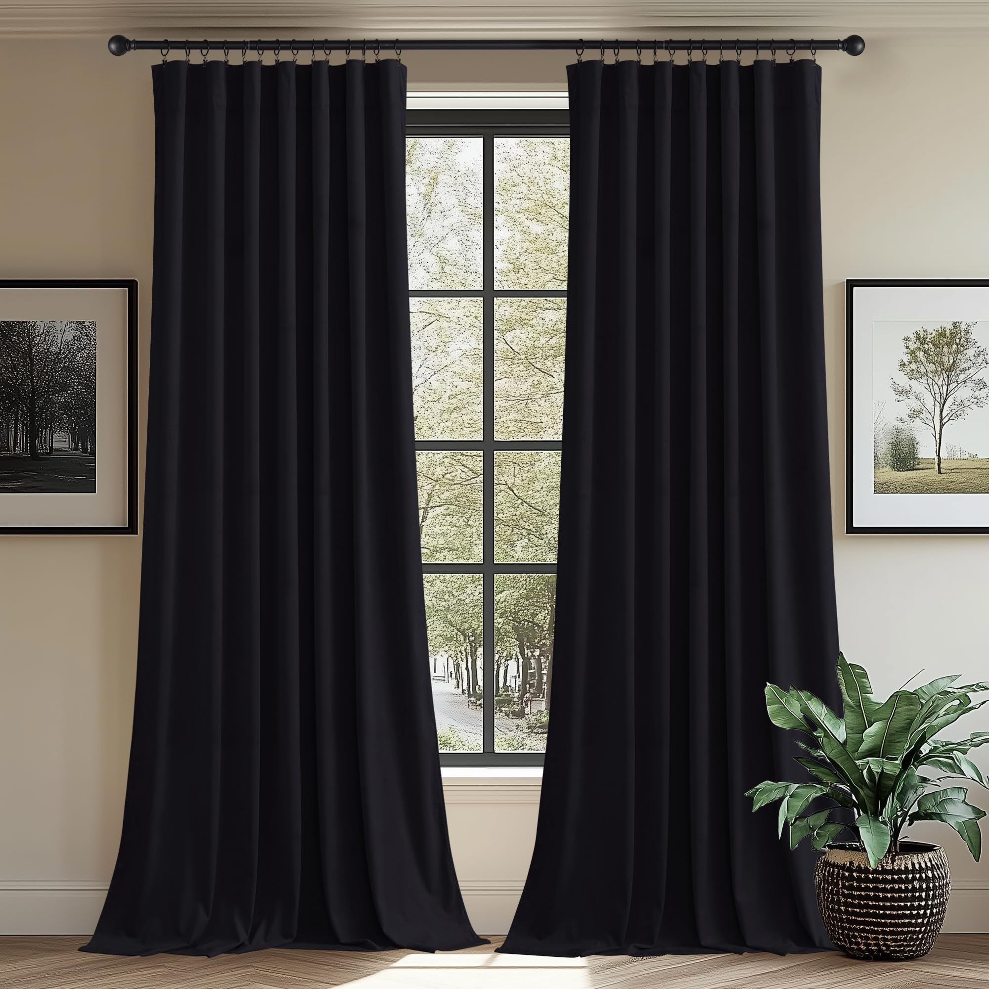 StangH Black Velvet Curtains 96 inches Long for Living Room Blackout Thermal Insulated Drapes Energy Smart Repel Privacy Panels for Home Theater, W62