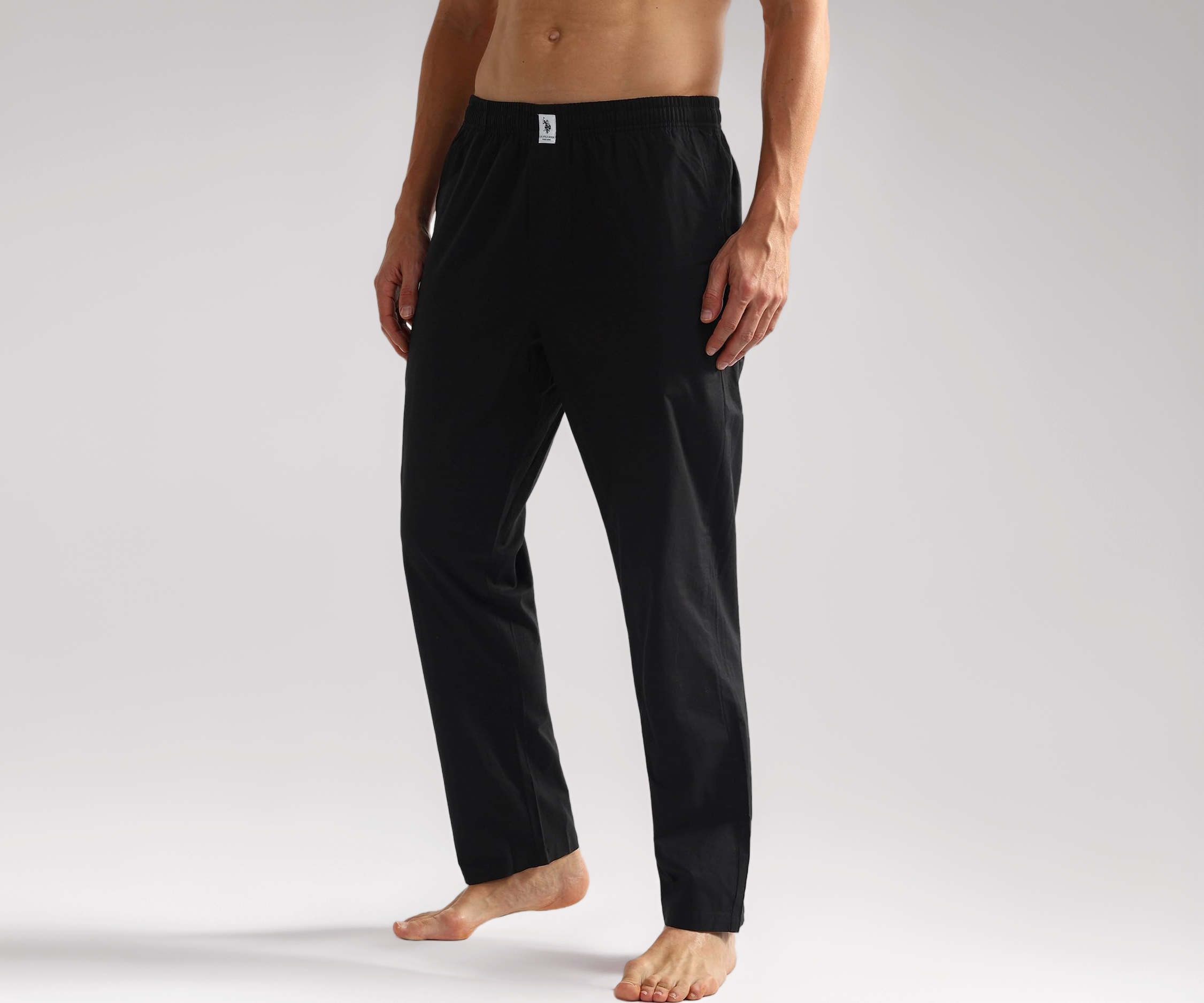 U.S. Polo ASSN. Mens OELP6 Mid Rise Solid Lounge Track Pants, Black - Image 1