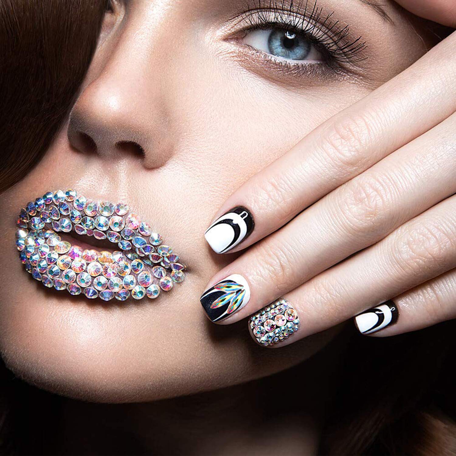FITDON Strass pour Nail Art, cristal AB strass gemmes dos plat & diamant à ongles clair Pour décoration d'ongles Accessoires DIY Jewel Charms