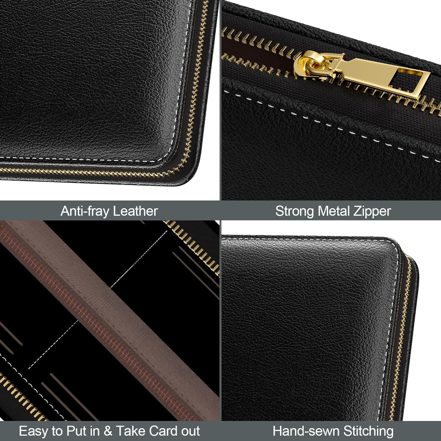 Nipichsha Womens Wallet, RFID Wristlet Wallet for Women, Cute Ladies Purse, Large Credit Card Clutch Purse, Leather Card Holder Wallets with Zipper & Phone Holder, Black - Image 5