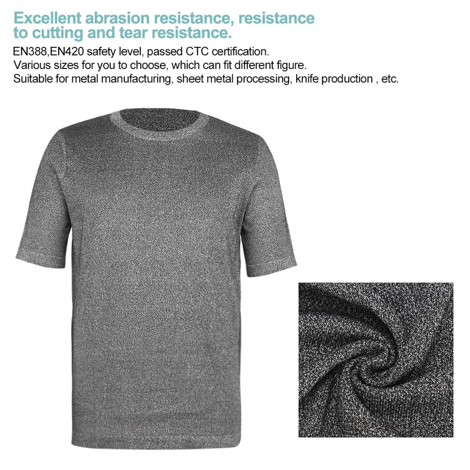 Schnittf Schutzshirt der Stufe 5, kurzärmelig, Rundhalsausschnitt, schnittfest, mit, Sicherheitsoberteil, Schutzausrüstung Durchstichfest(XL)