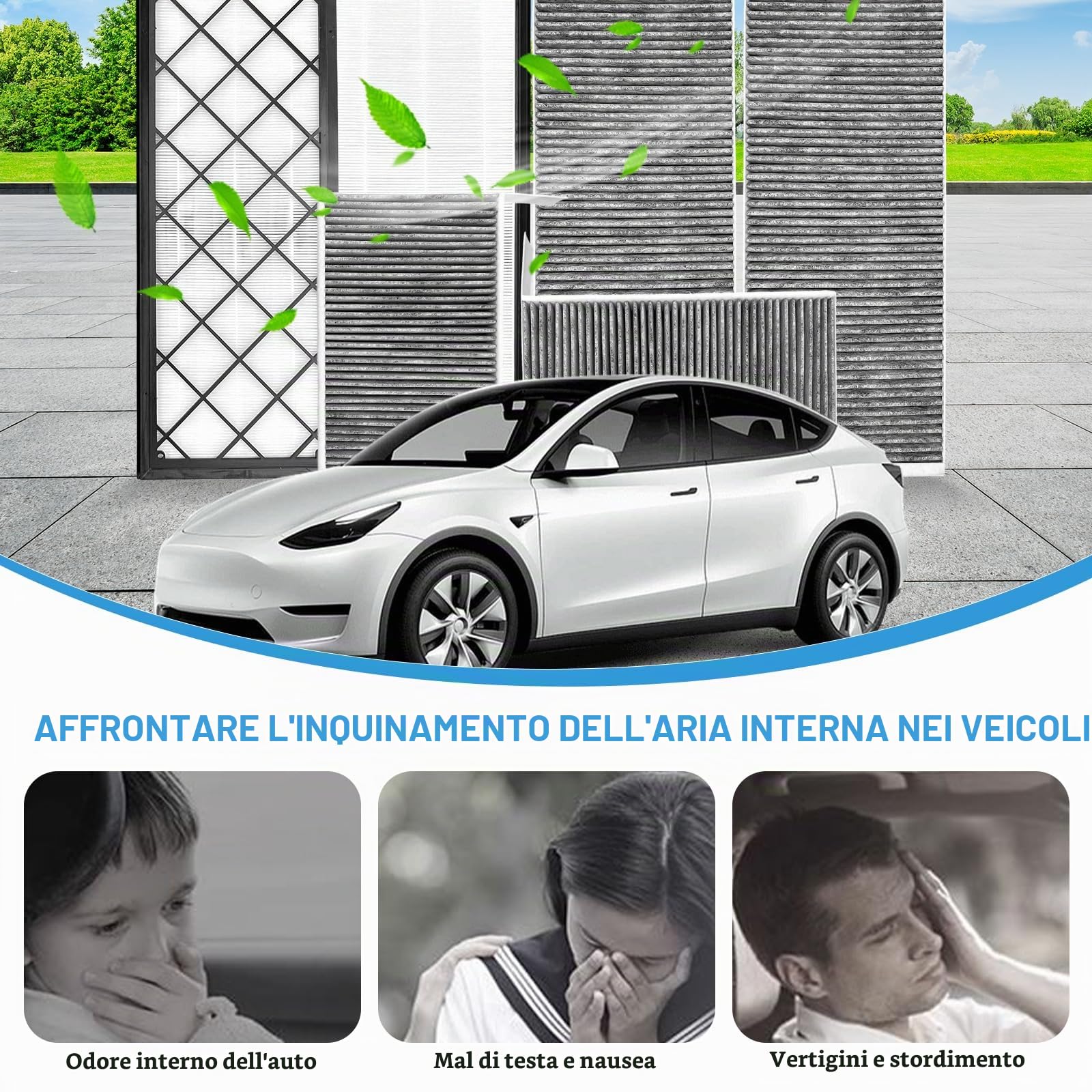 Set da 6 pezzi per Tesl*a Model Y 2020-2025 HEPA + set di filtri a carbone attivo, ricambio per filtro dell'aria abitacolo a carbone attivo, ricambio per filtro di ingresso aria, modalità di ricircolo