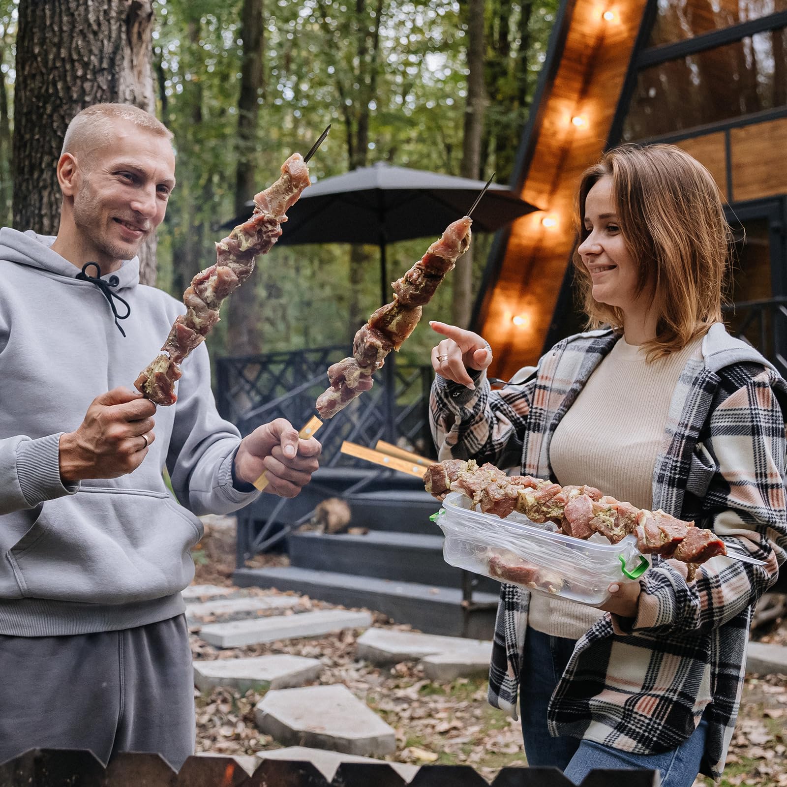 8 Pezzi Spiedini in Acciaio Inox con Manici in Legno, Spiedini di Carne Lunghi 55 cm, Spiedini per Barbecue Riutilizzabili, Accessori Barbecue per Utensili Barbecue